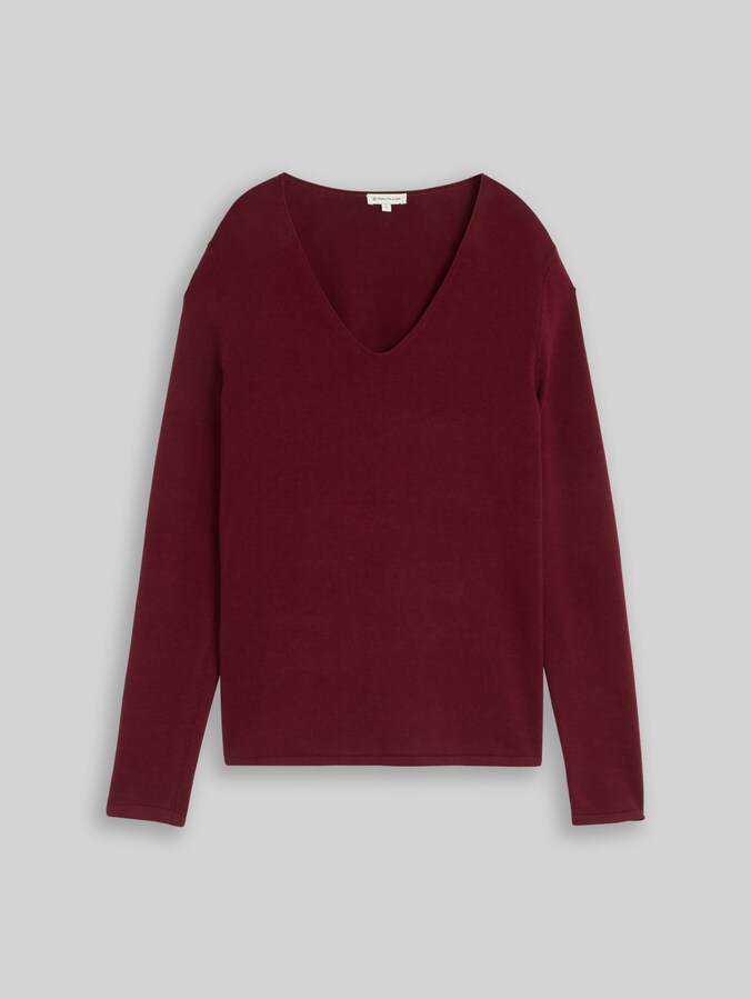Strickpullover mit V-Ausschnitt von Women, Preppy Plum