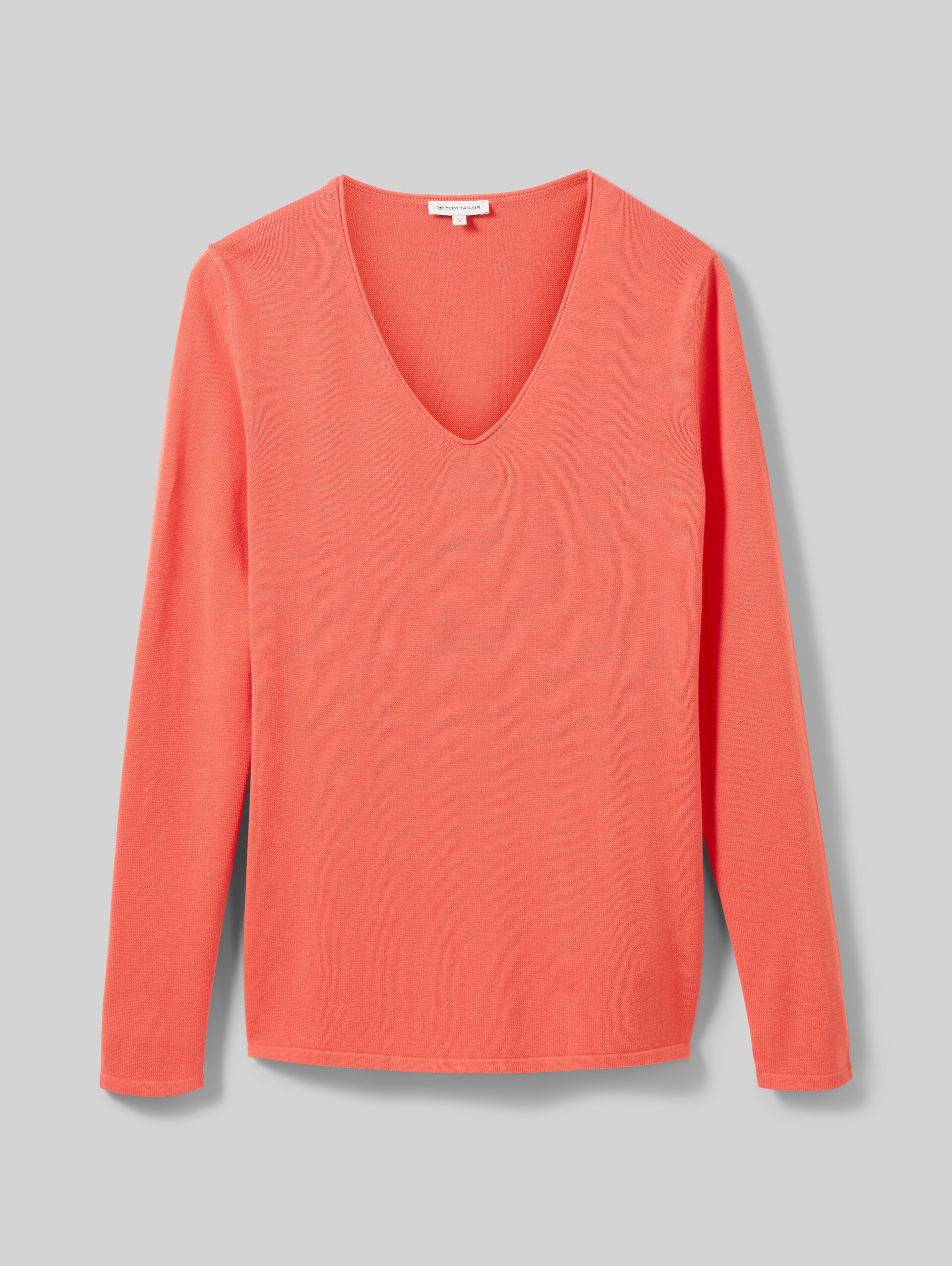 Strickpullover mit V-Ausschnitt - Smooth Papaya Red
