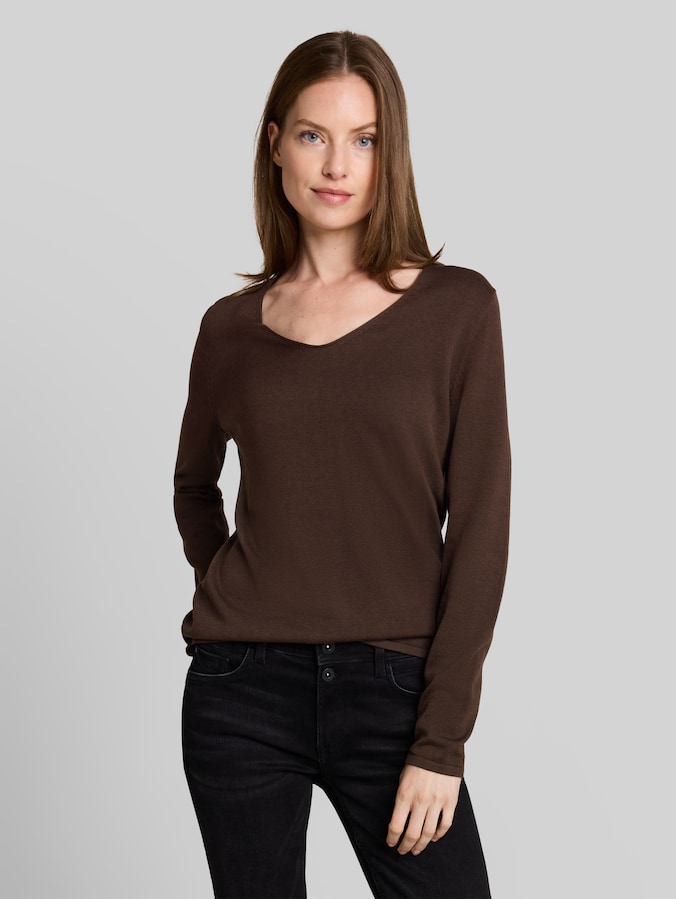 Strickpullover mit V-Ausschnitt von Women, java dark brown