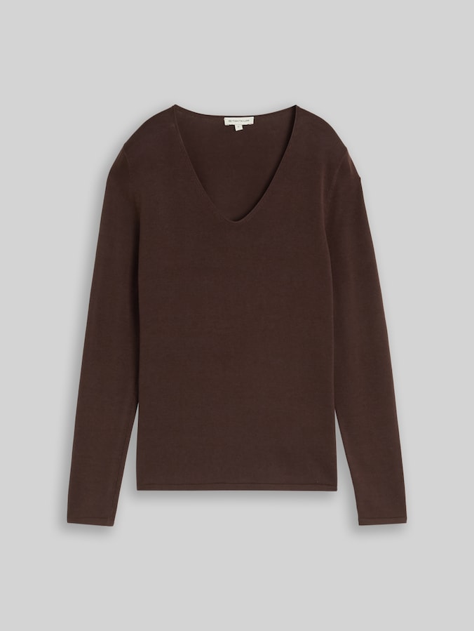 Strickpullover mit V-Ausschnitt von Women, java dark brown