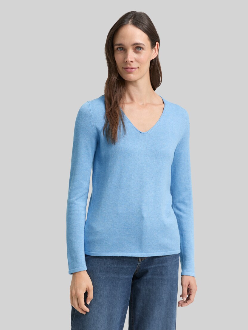Trui met V-hals door Women, sea blue melange