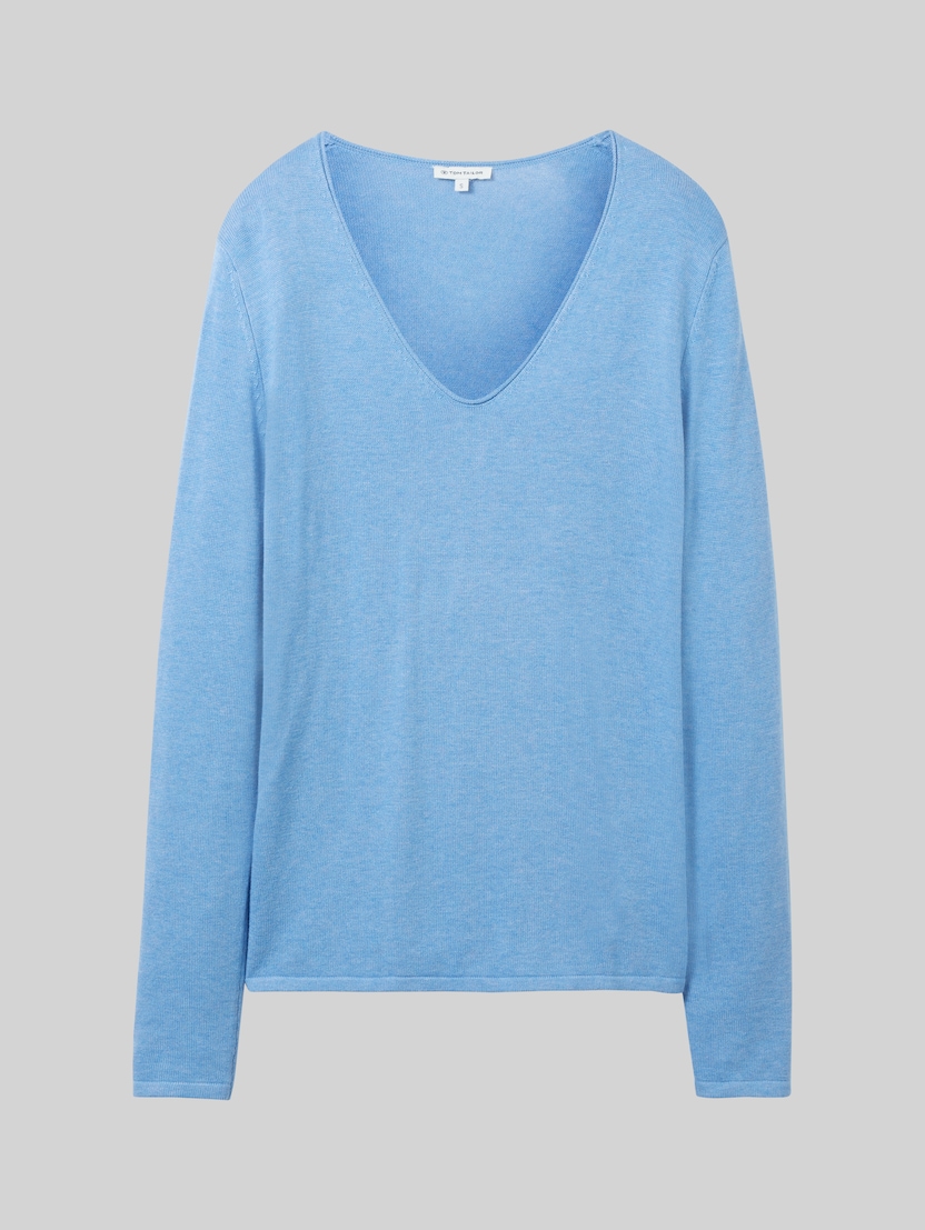 Jumper with V-neckline by Women, sea blue melange
