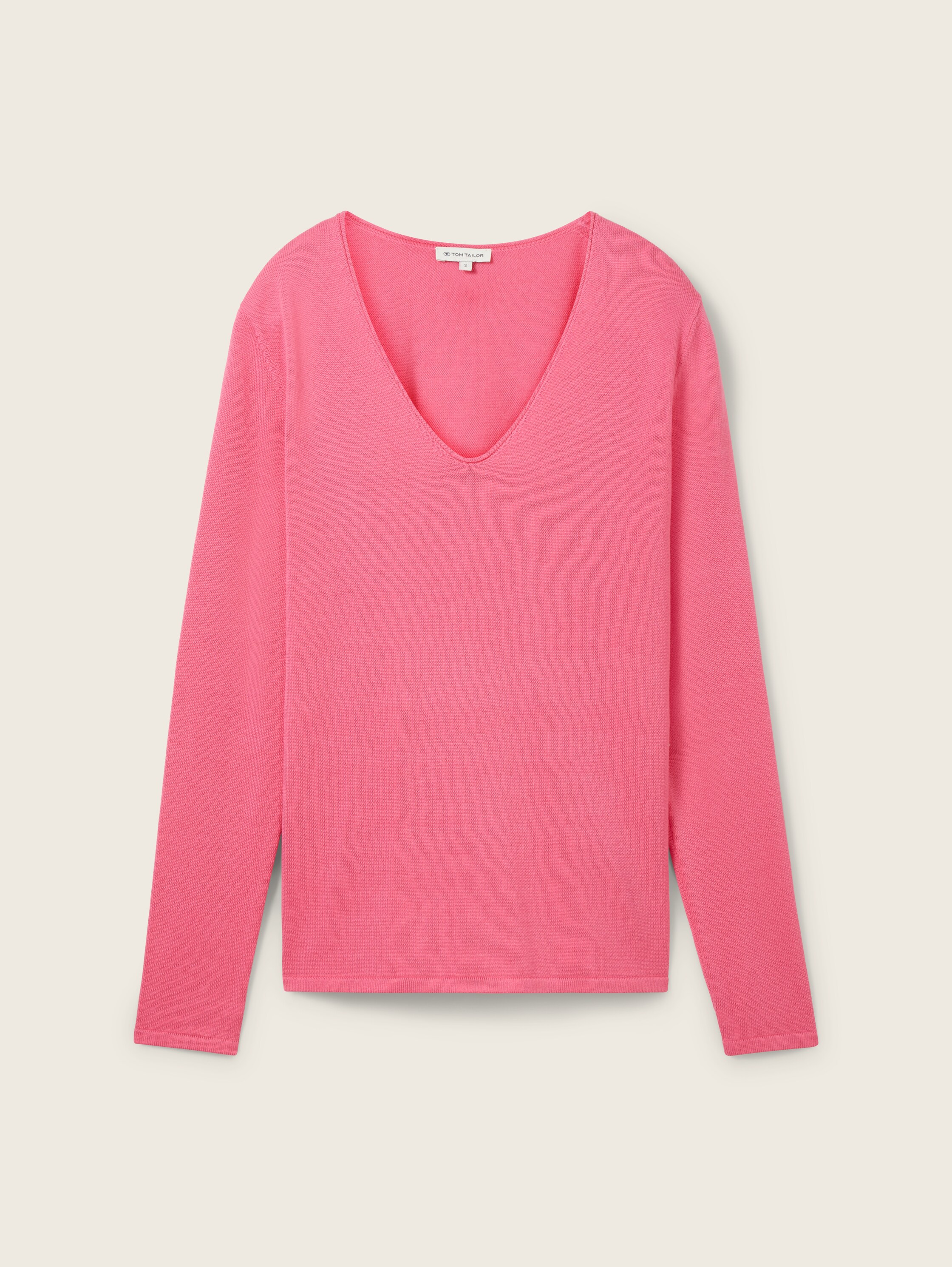 Knitted jumper with V-neck - carmine_pink - 