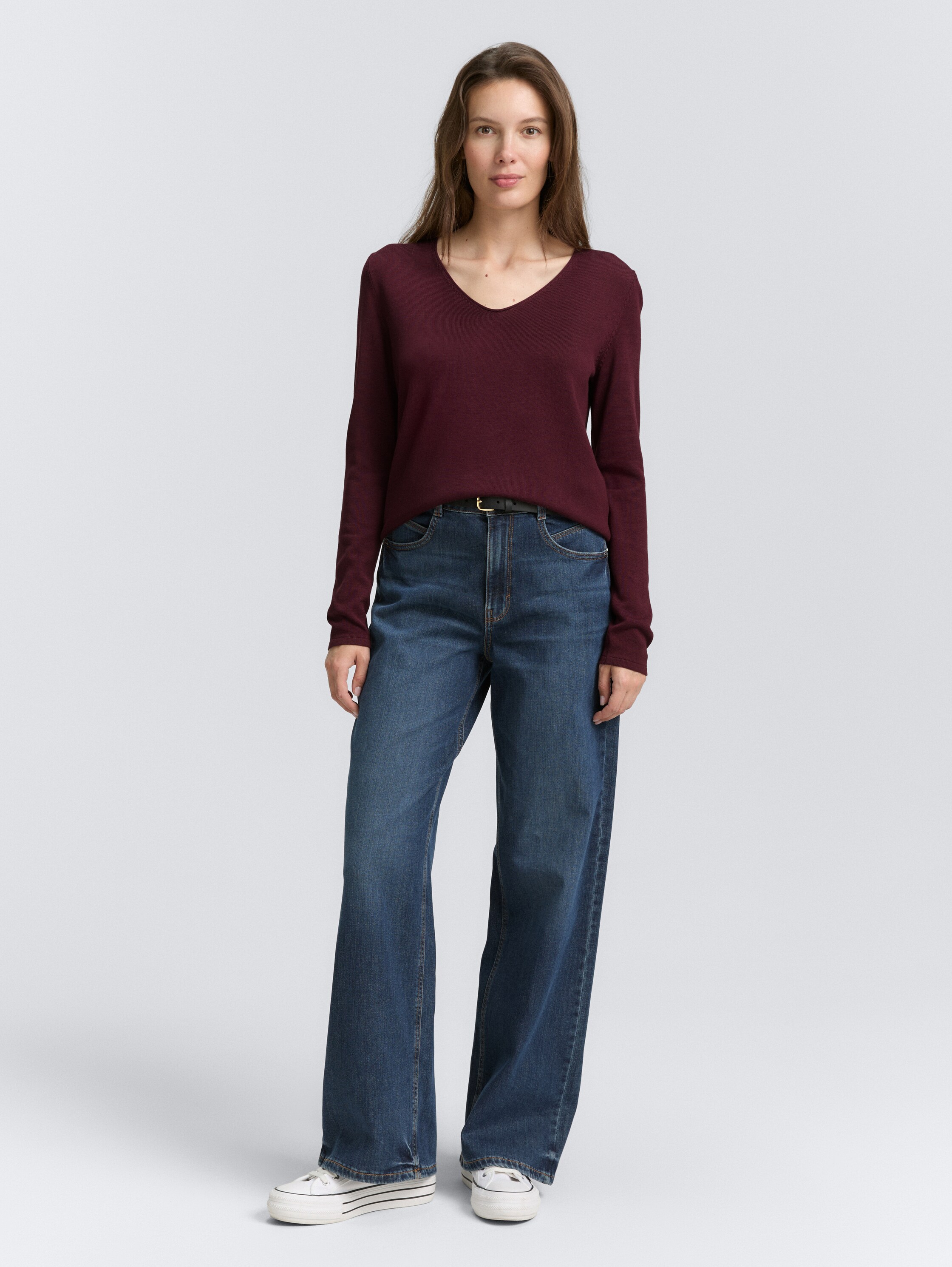 Strickpullover mit V-Ausschnitt - bordeaux_red - 