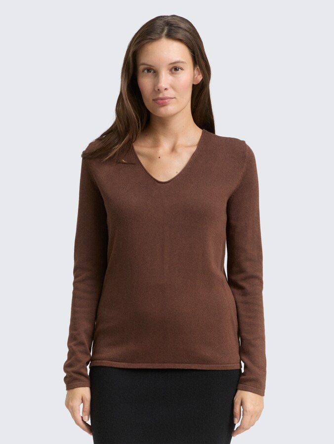 Strickpullover mit V-Ausschnitt von Women, dark pecan brown