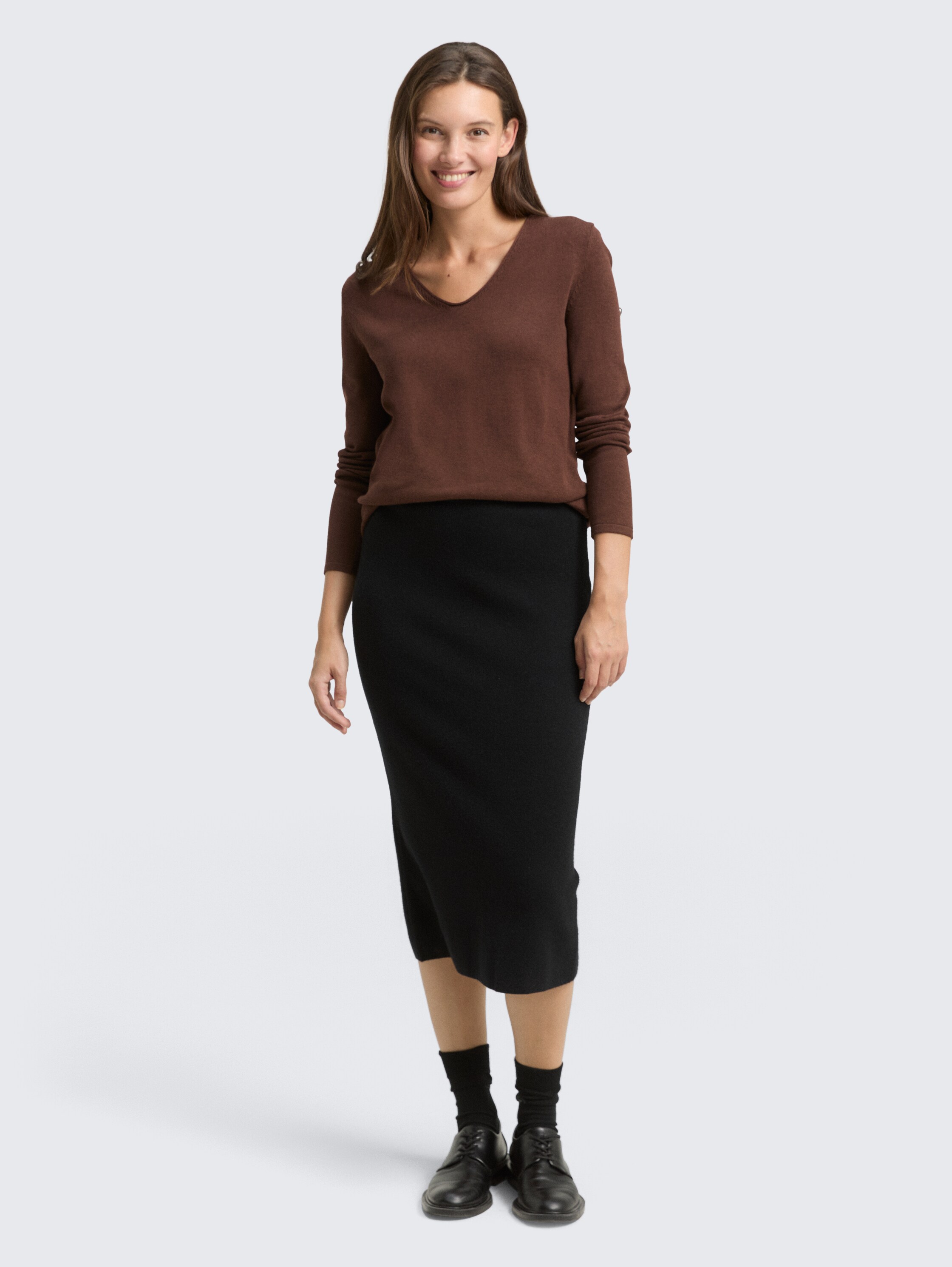Strickpullover mit V-Ausschnitt - dark_pecan_brown - 