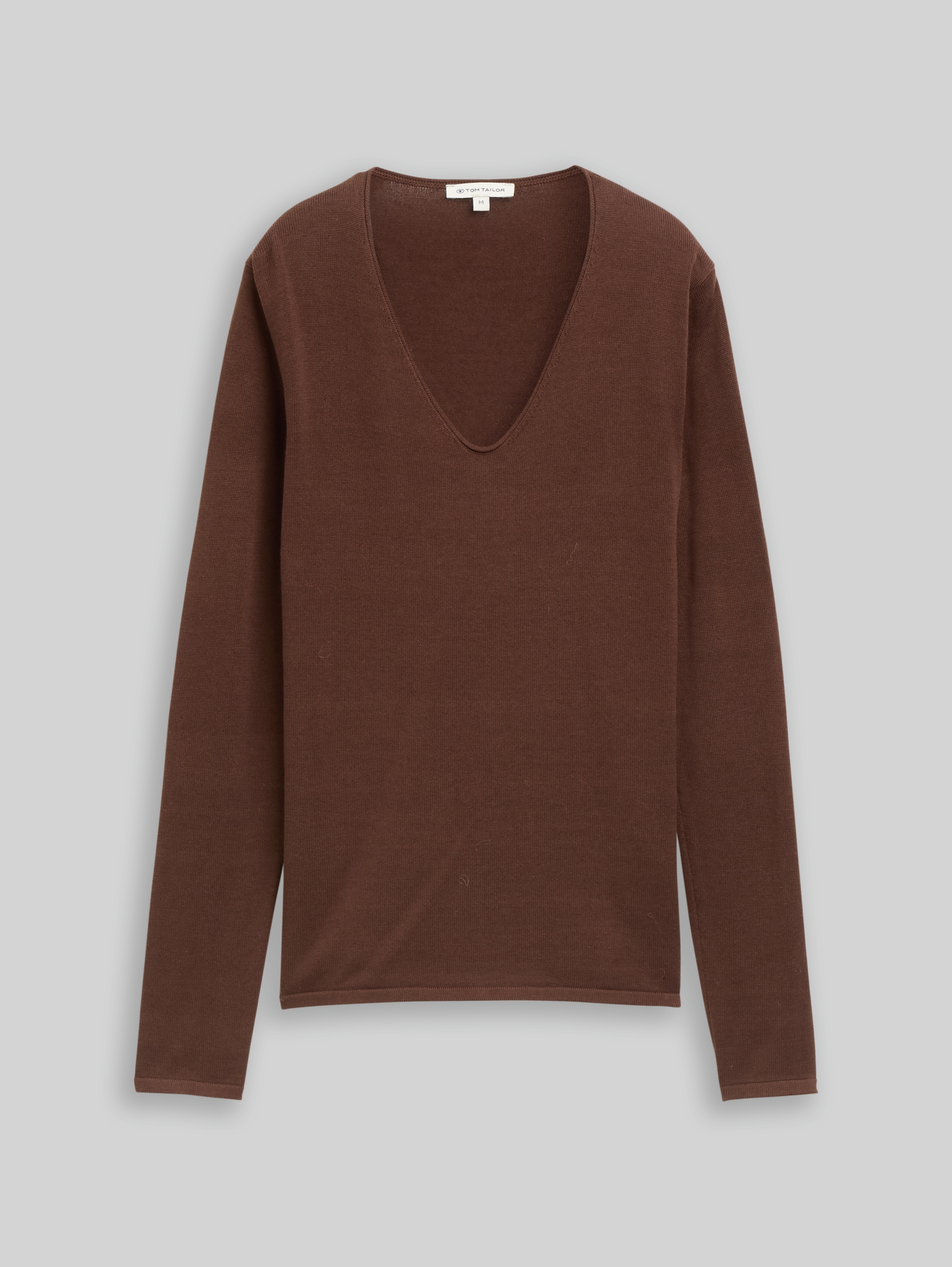 Knitted jumper with V-neck in brown by Tom Tailor