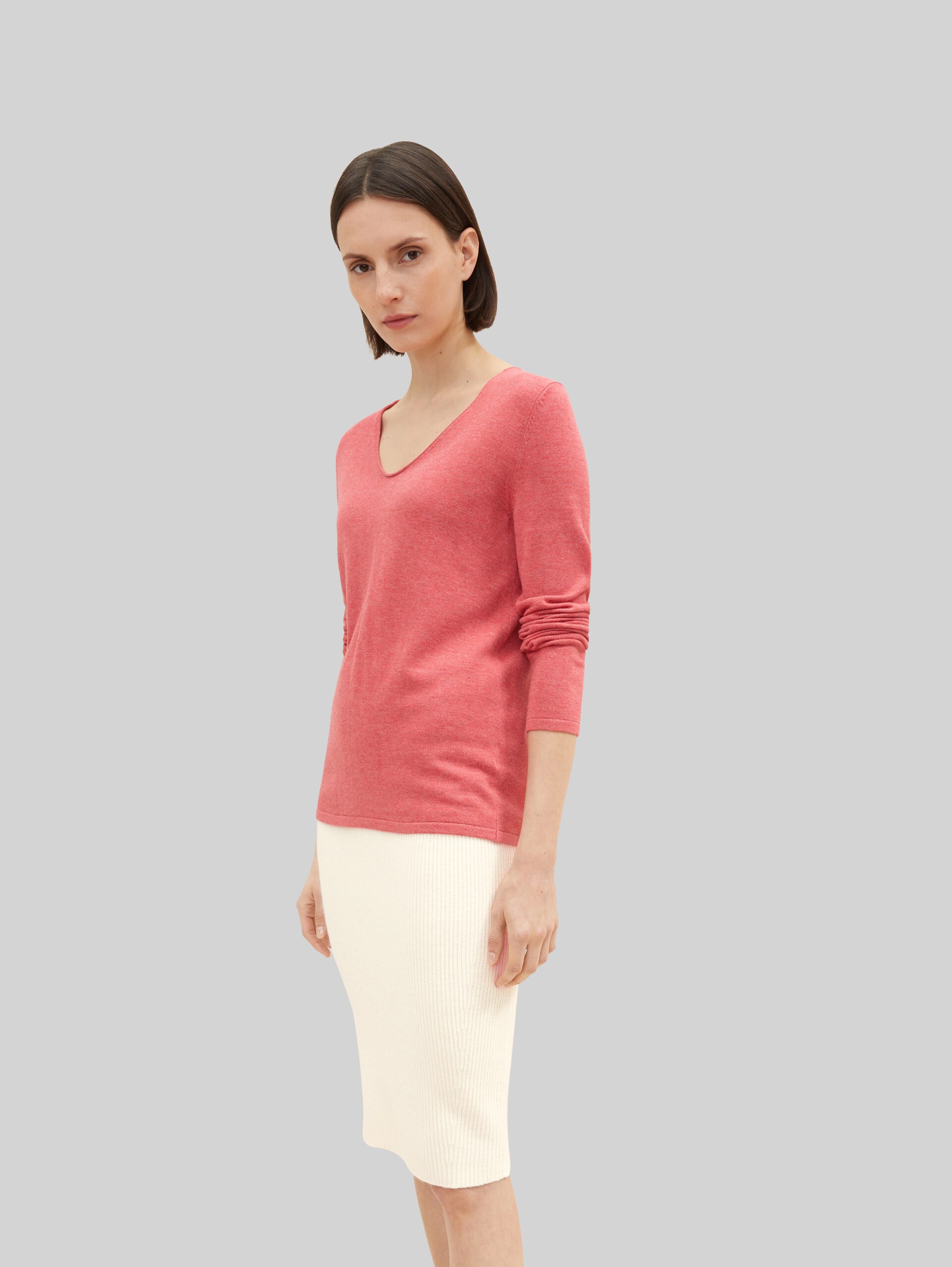 Strickpullover mit V-Ausschnitt - cozy pink melange
