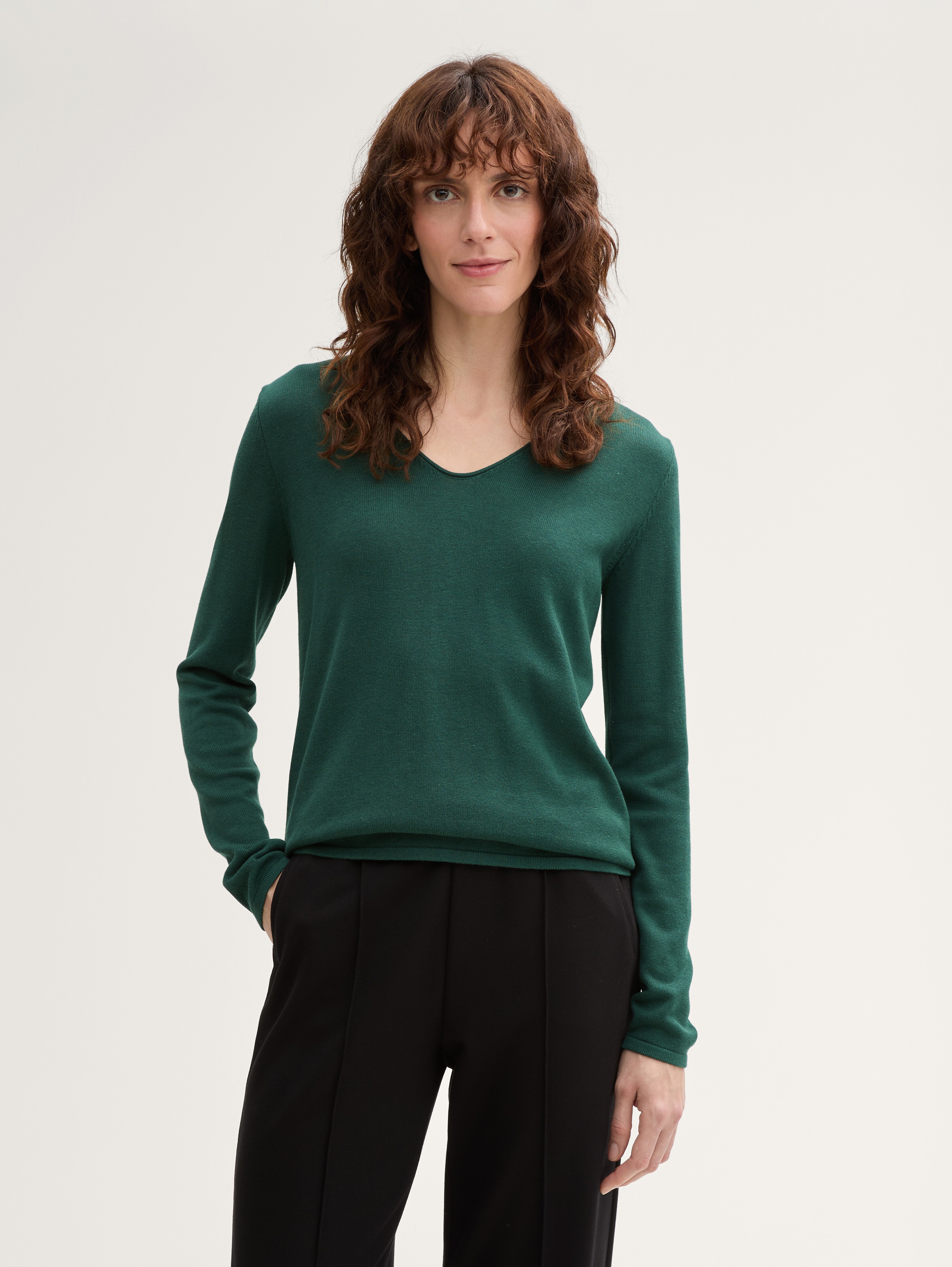 Strickpullover mit V-Ausschnitt von Women, explorer green