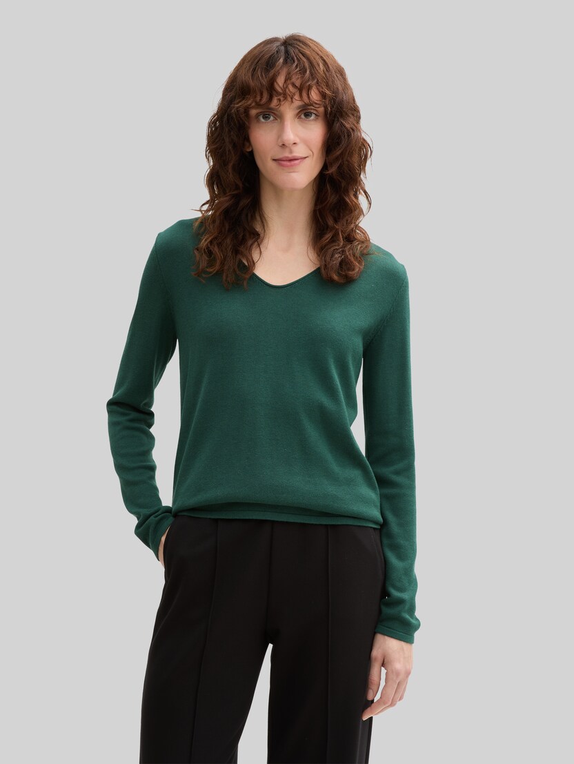V-neck knitted jumper by Women, explorer green