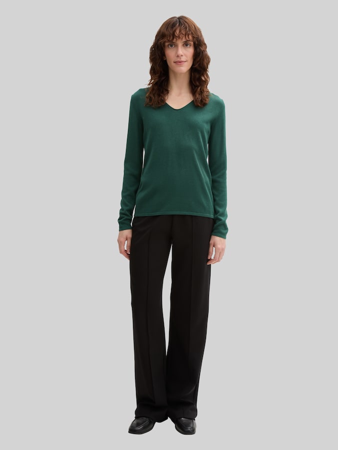 Gebreide trui met V-hals door Women, explorer green