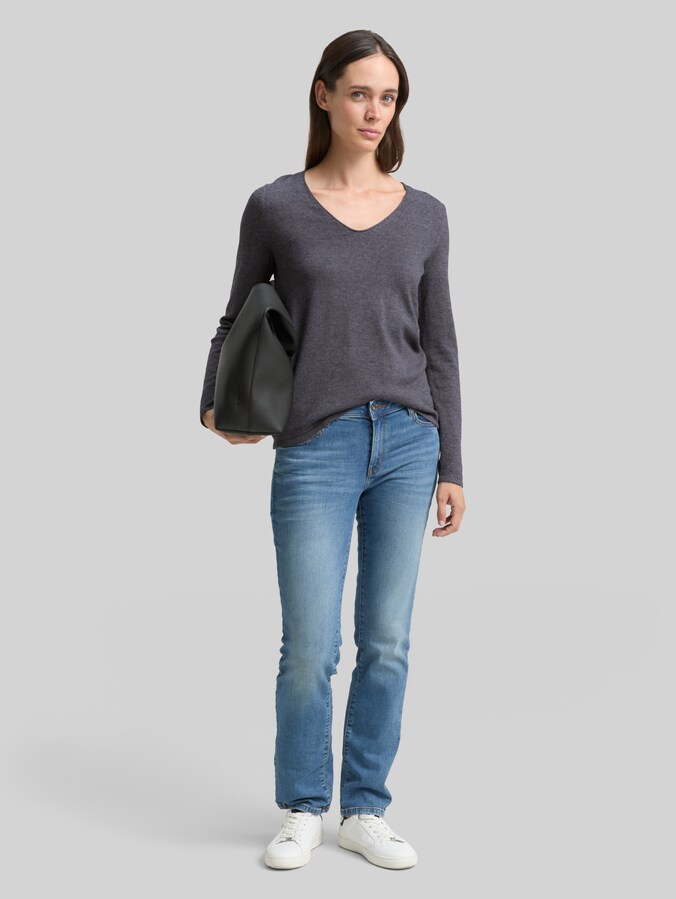 Strickpullover mit V-Ausschnitt von Women, evident anthracite melange