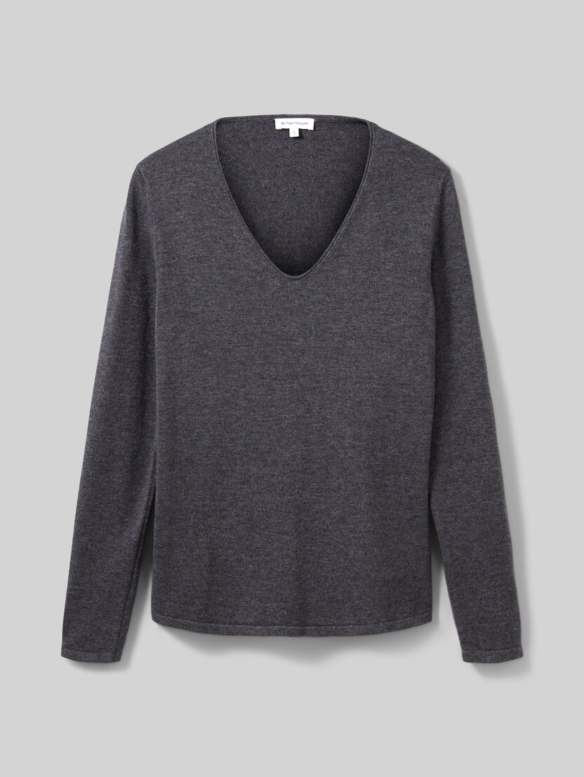 Gebreide trui met V-hals door Women, evident anthracite melange