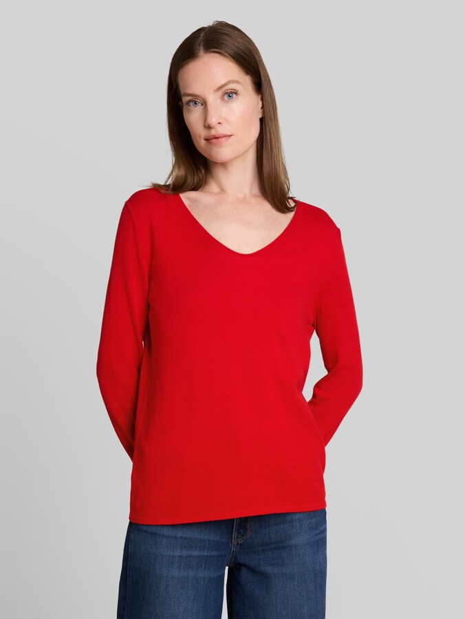 Strickpullover mit V-Ausschnitt von Women, soft scarlet red