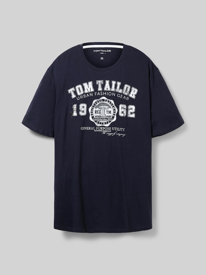 Plus - T-Shirt mit Logo Print von Men Plus Size, Knitted Navy