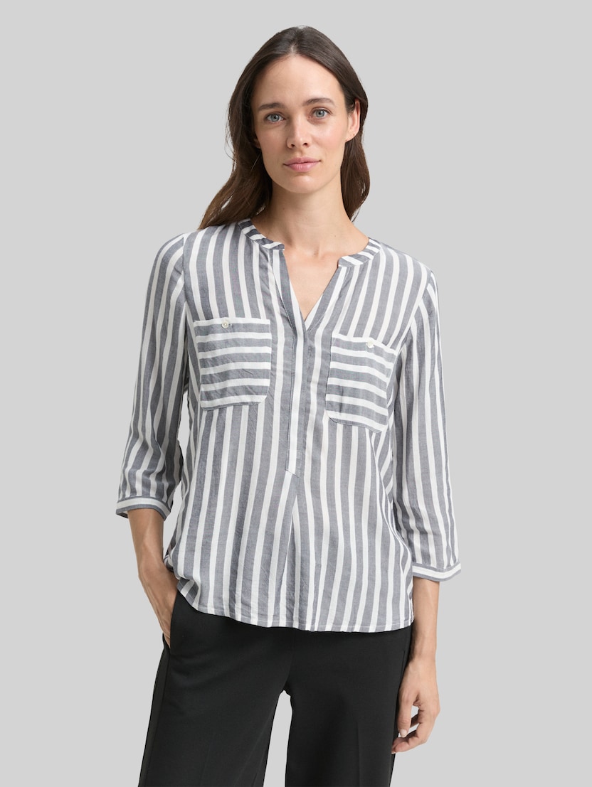 Gestreifte Bluse mit Taschen von Women, offwhite navy vertical stripe