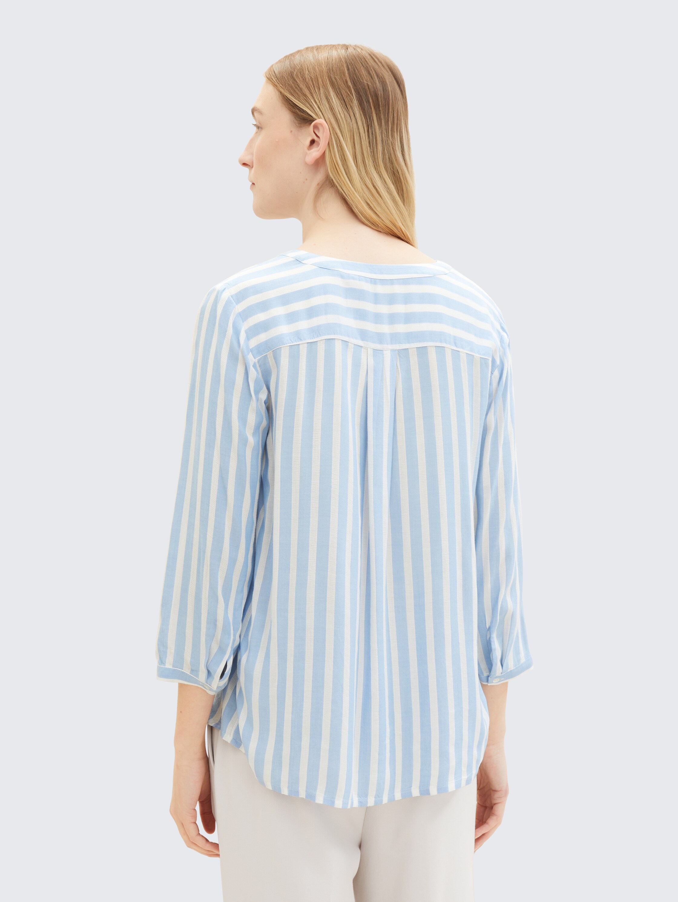 Striped blouse with LENZING(TM) ECOVERO(TM) - offwhite_blue_vertical_stripe - 