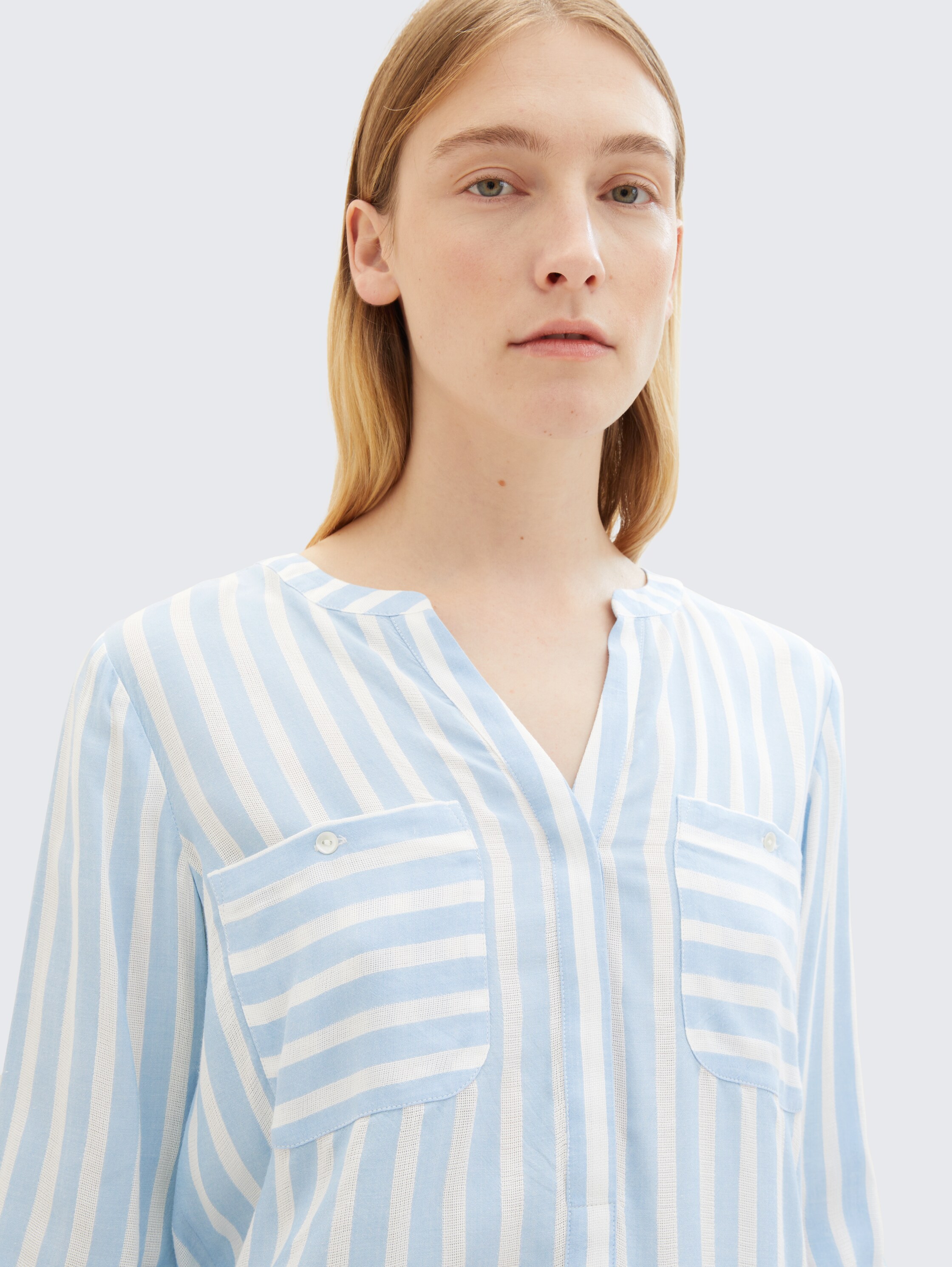 Striped blouse with LENZING(TM) ECOVERO(TM) - offwhite_blue_vertical_stripe - 