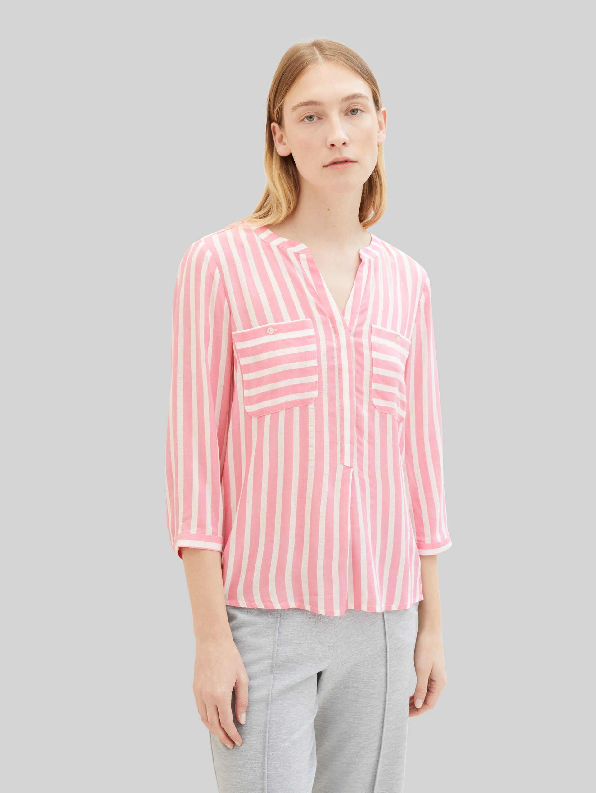 Striped blouse with LENZING(TM) ECOVERO(TM) - pink offwhite stripe