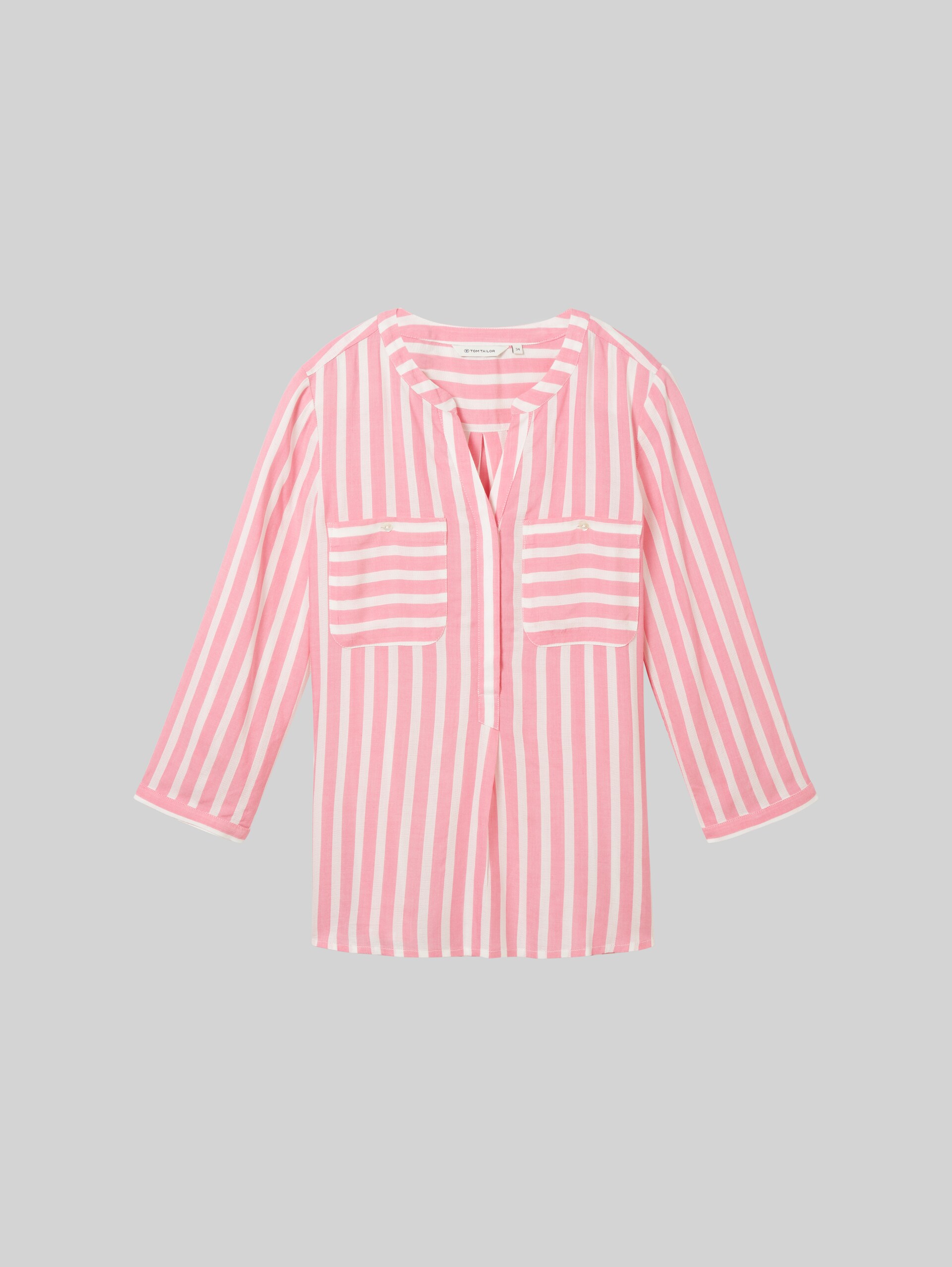 Striped blouse with LENZING(TM) ECOVERO(TM) - pink offwhite stripe - Front product view