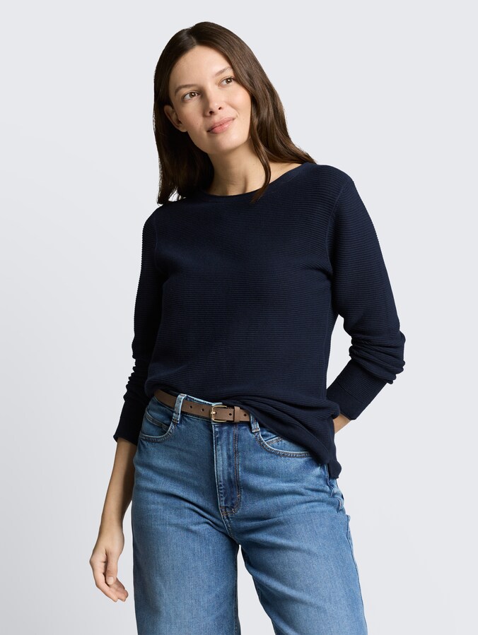 Knitted jumper with round neckline by Women, sky captain blue