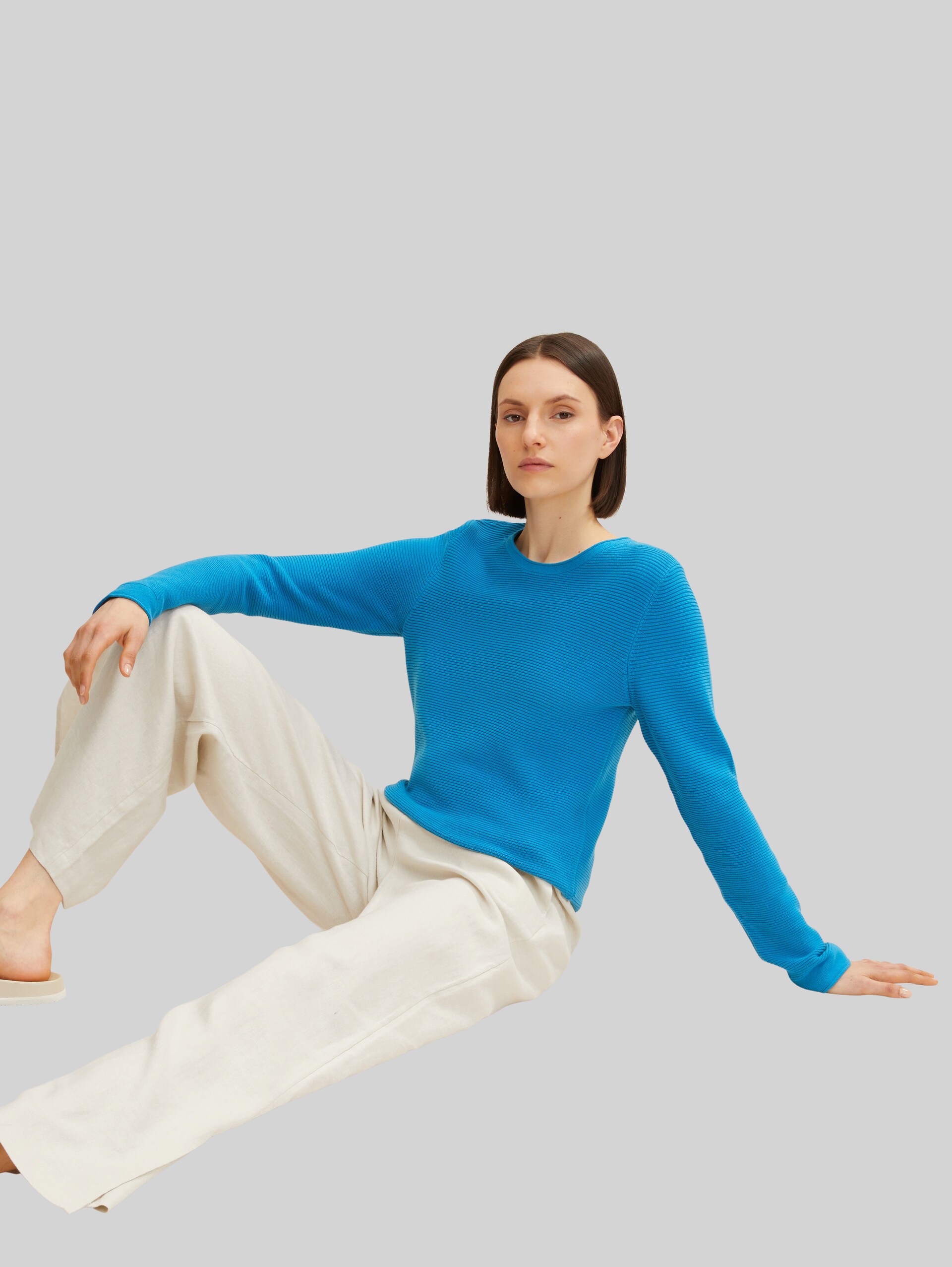 Gebreide trui van katoen - sublime teal blue