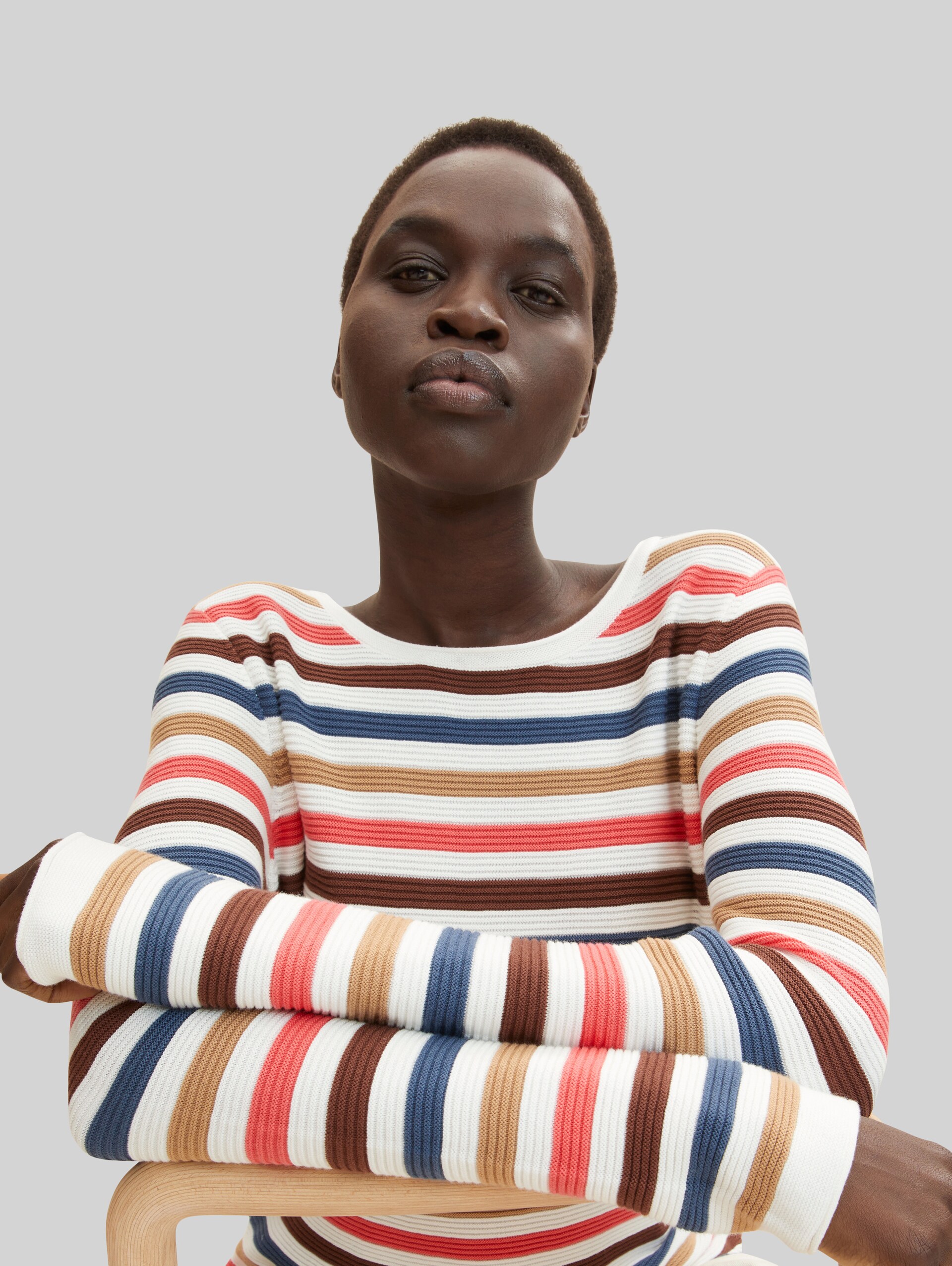 Gebreide trui van katoen - pink multicolor stripe
