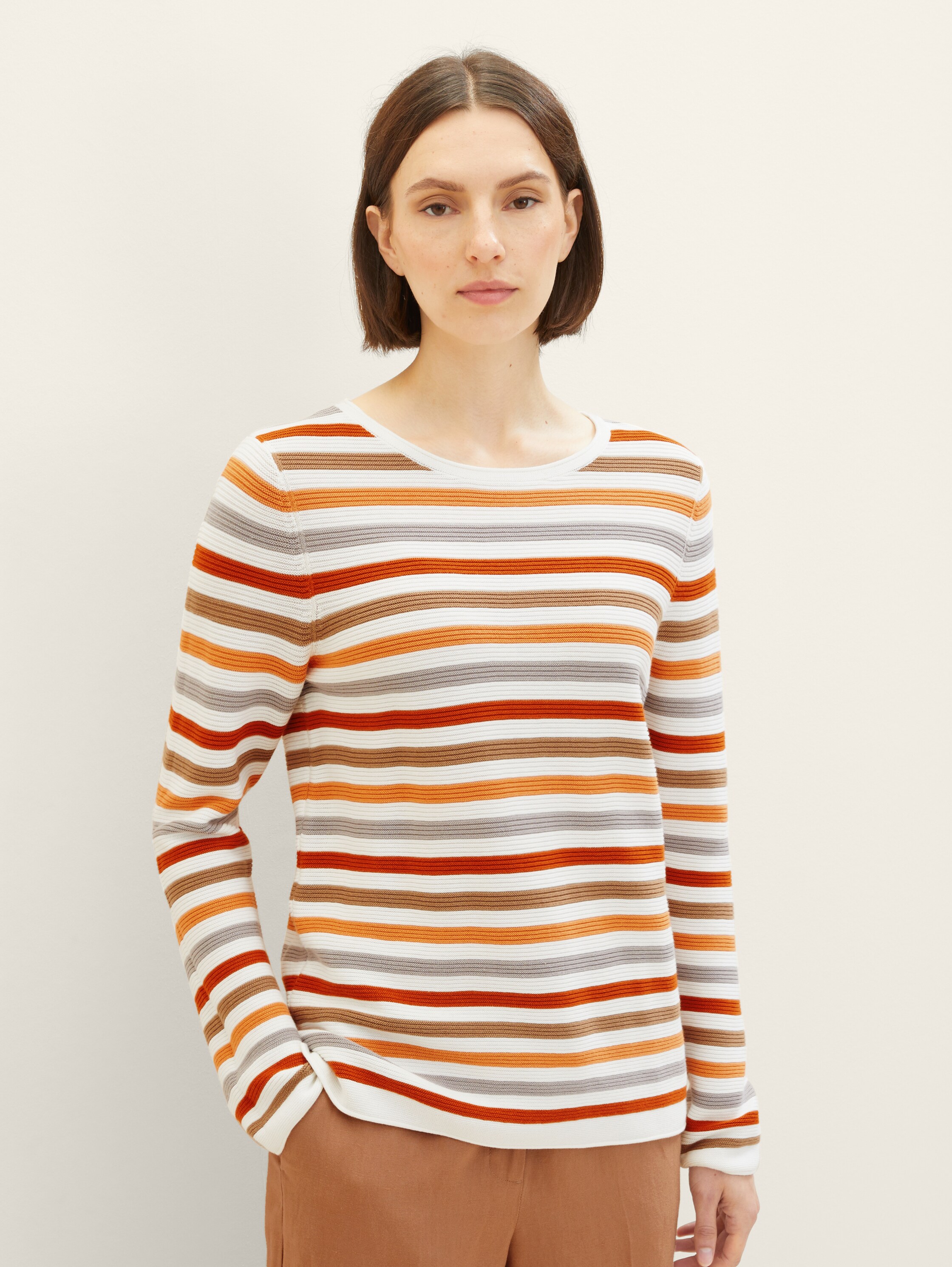 Strickpullover aus Bio-Baumwolle - orange ottoman stripe