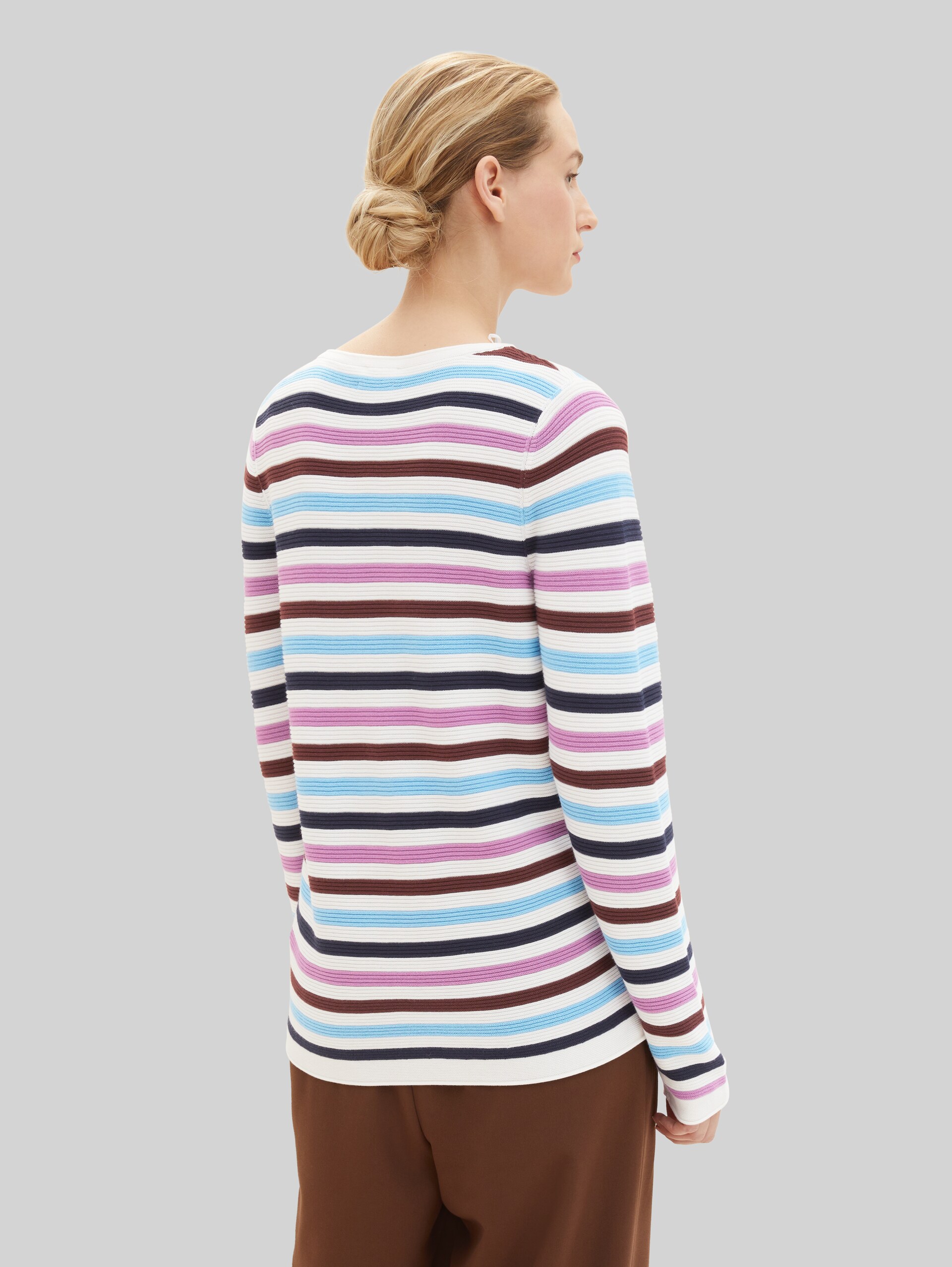 Cotton knitted jumper - mauvy ottoman stripe