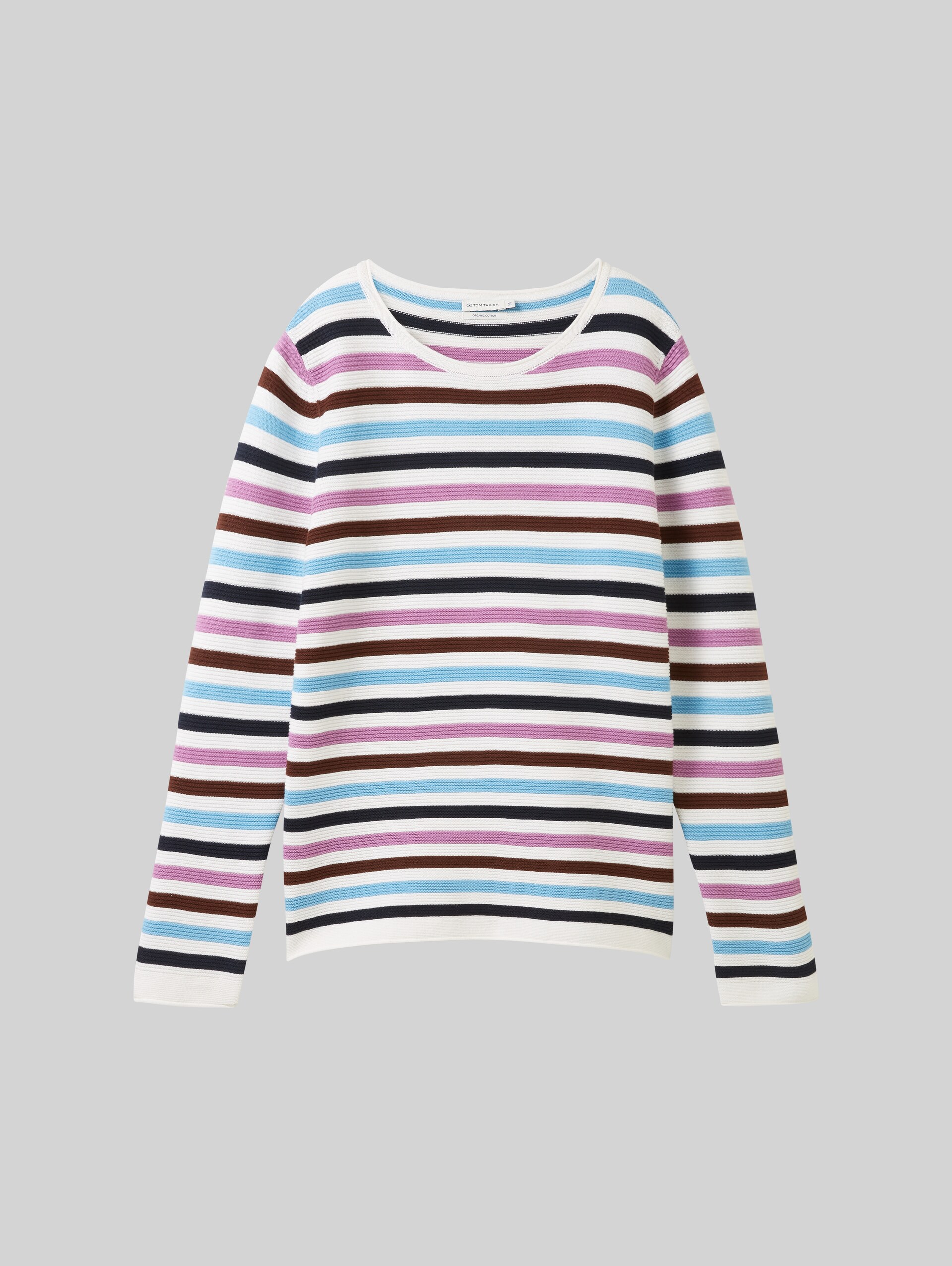 Cotton knitted jumper - mauvy ottoman stripe