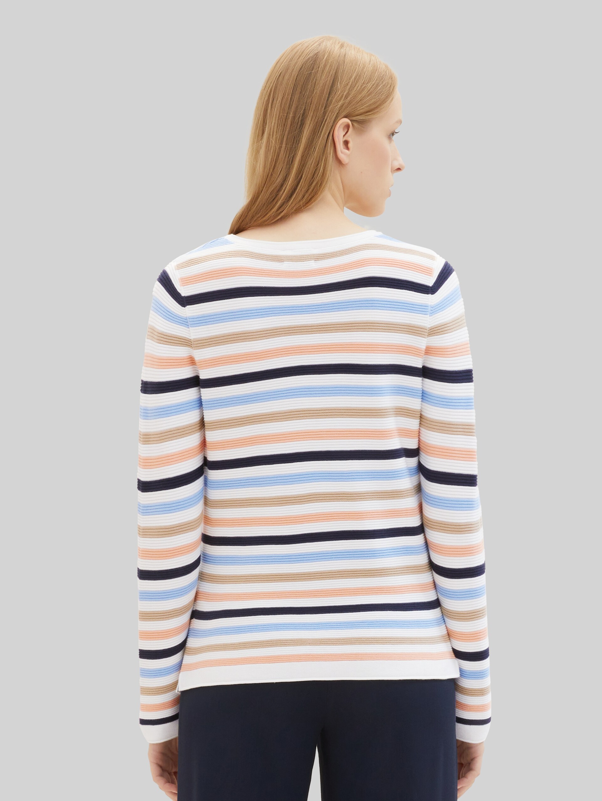 Gebreide trui van katoen - peach blue ottoman stripe