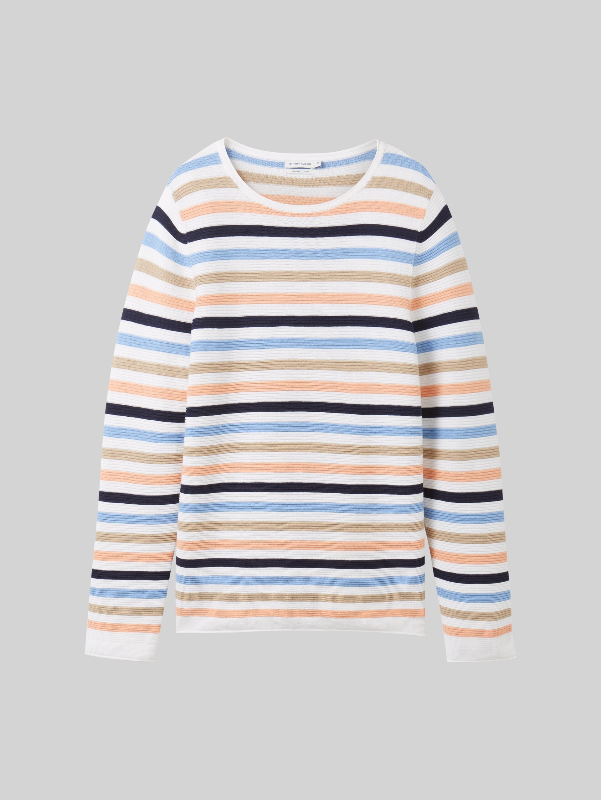Gebreide trui van katoen - peach blue ottoman stripe