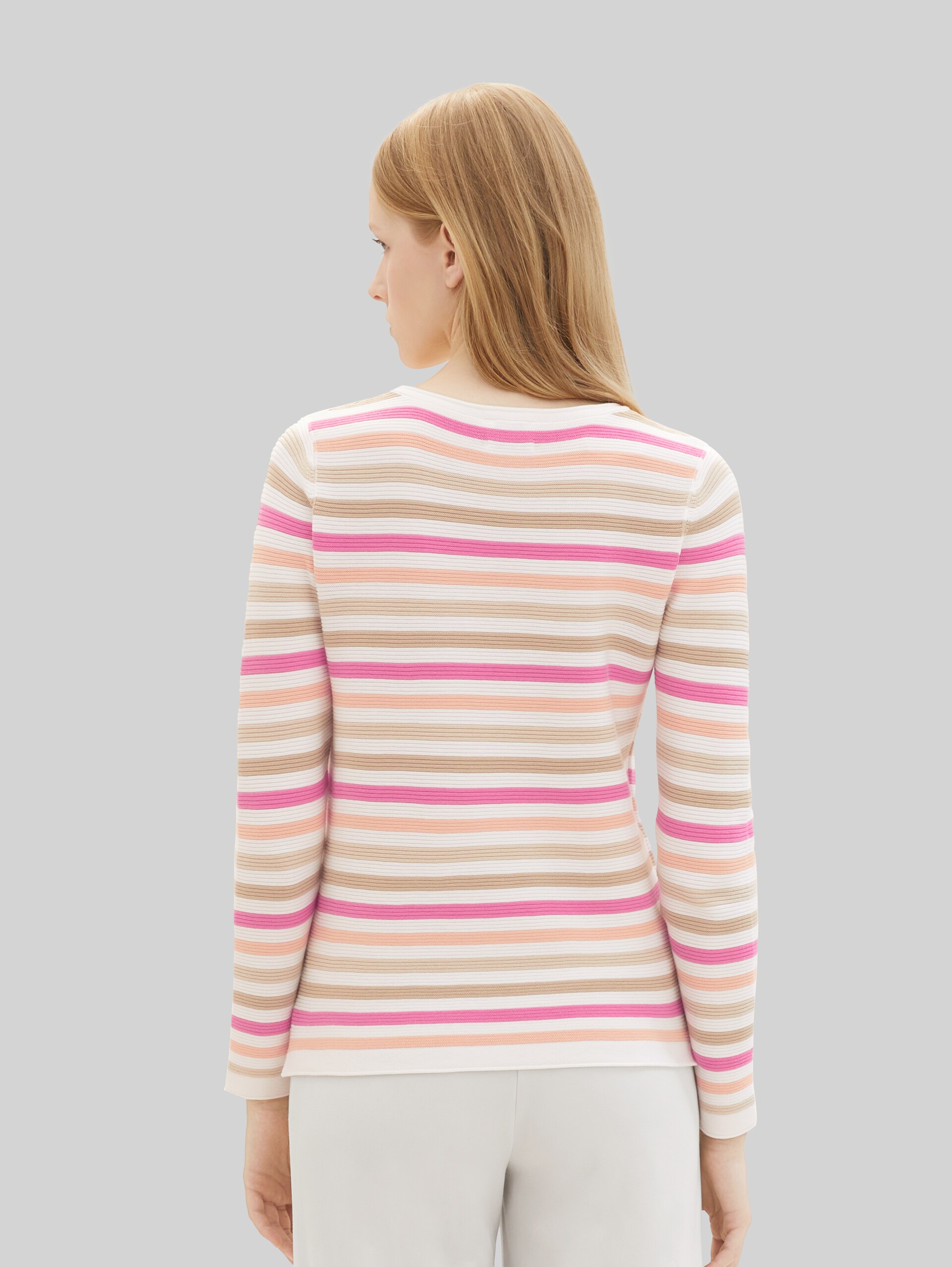 Gebreide trui van katoen - pink peach ottoman stripe