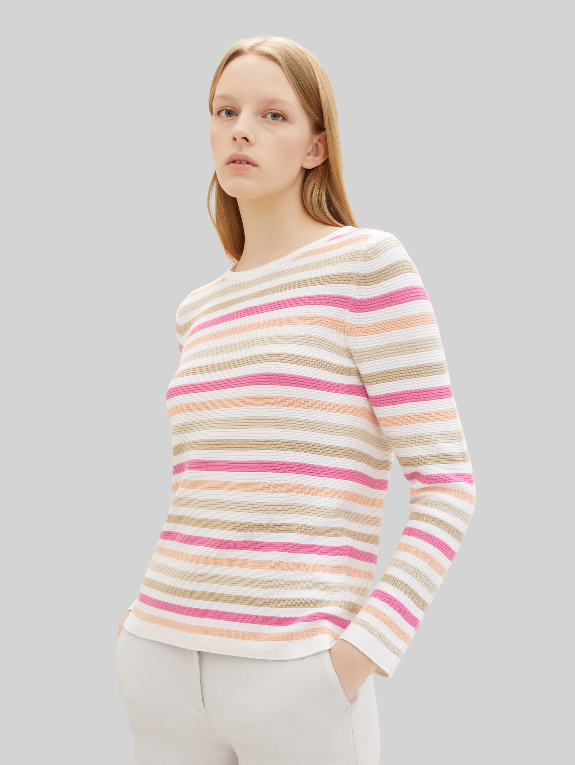Gebreide trui van katoen - pink peach ottoman stripe