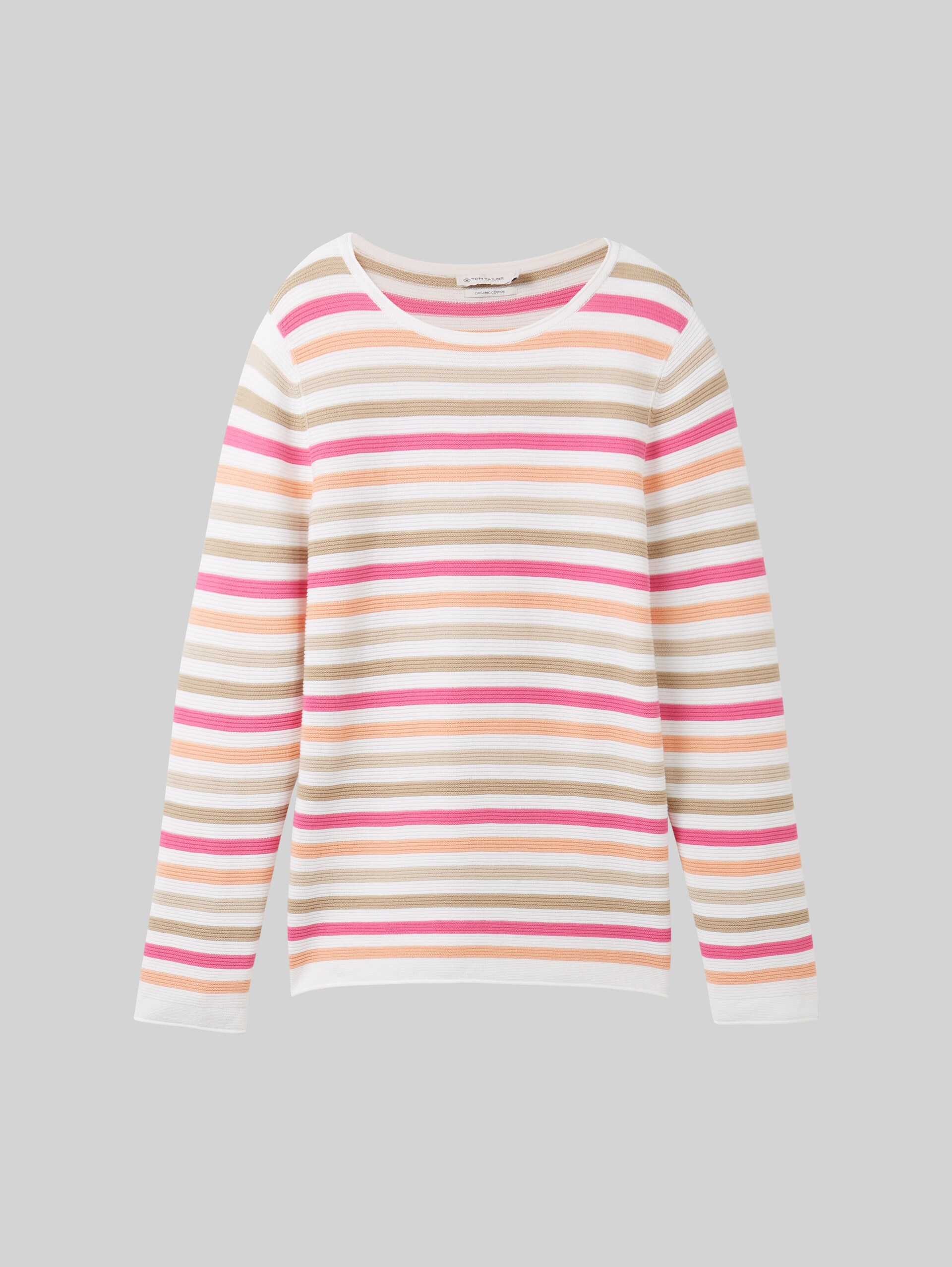 Gebreide trui van katoen - pink peach ottoman stripe