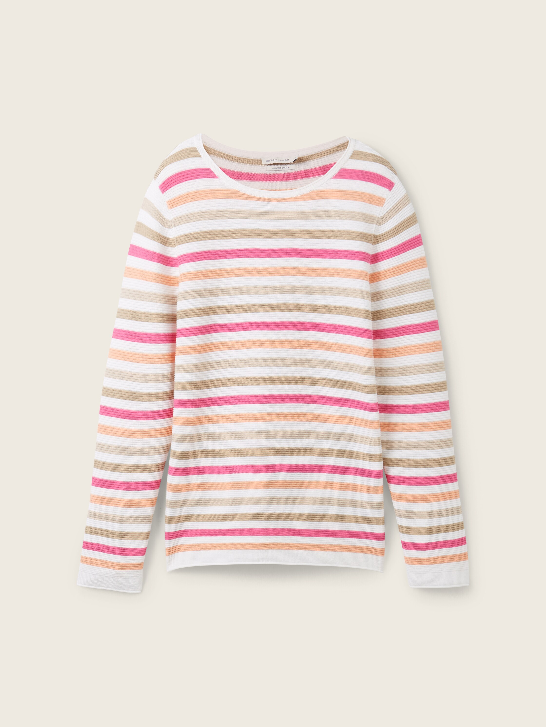 Gebreide trui van biologisch katoen - pink peach ottoman stripe