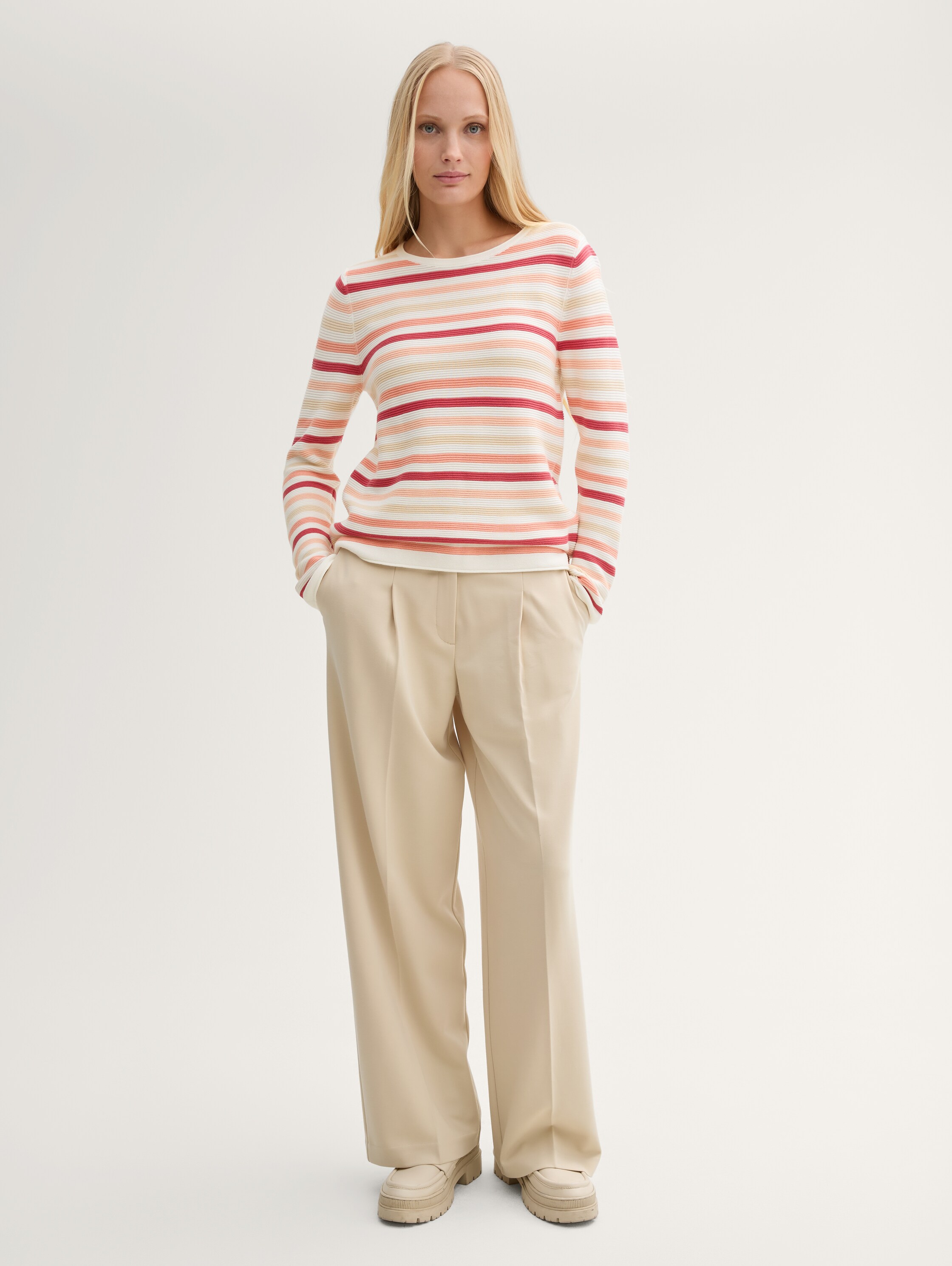 Strickpullover aus Baumwolle - peachy_knit_stripe_design - 