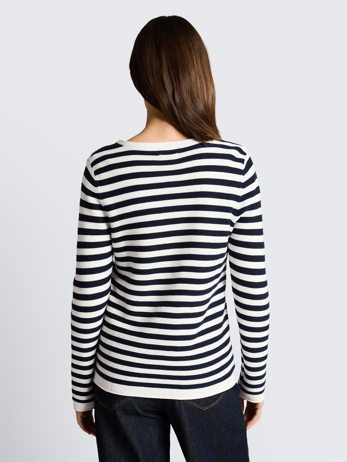 Strickpullover aus Baumwolle - dark navy white stripe