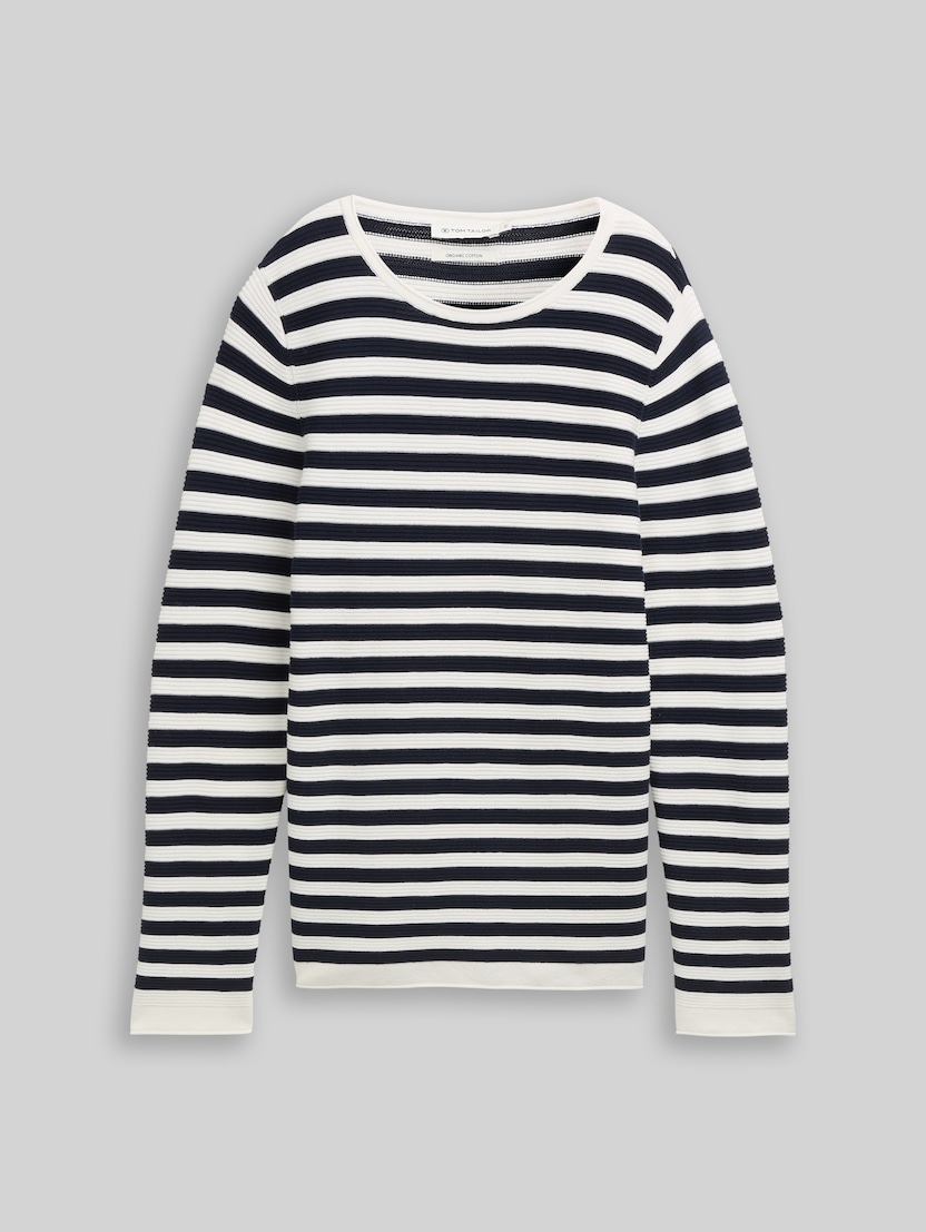 Cotton knitted jumper by Women, dark navy white stripe