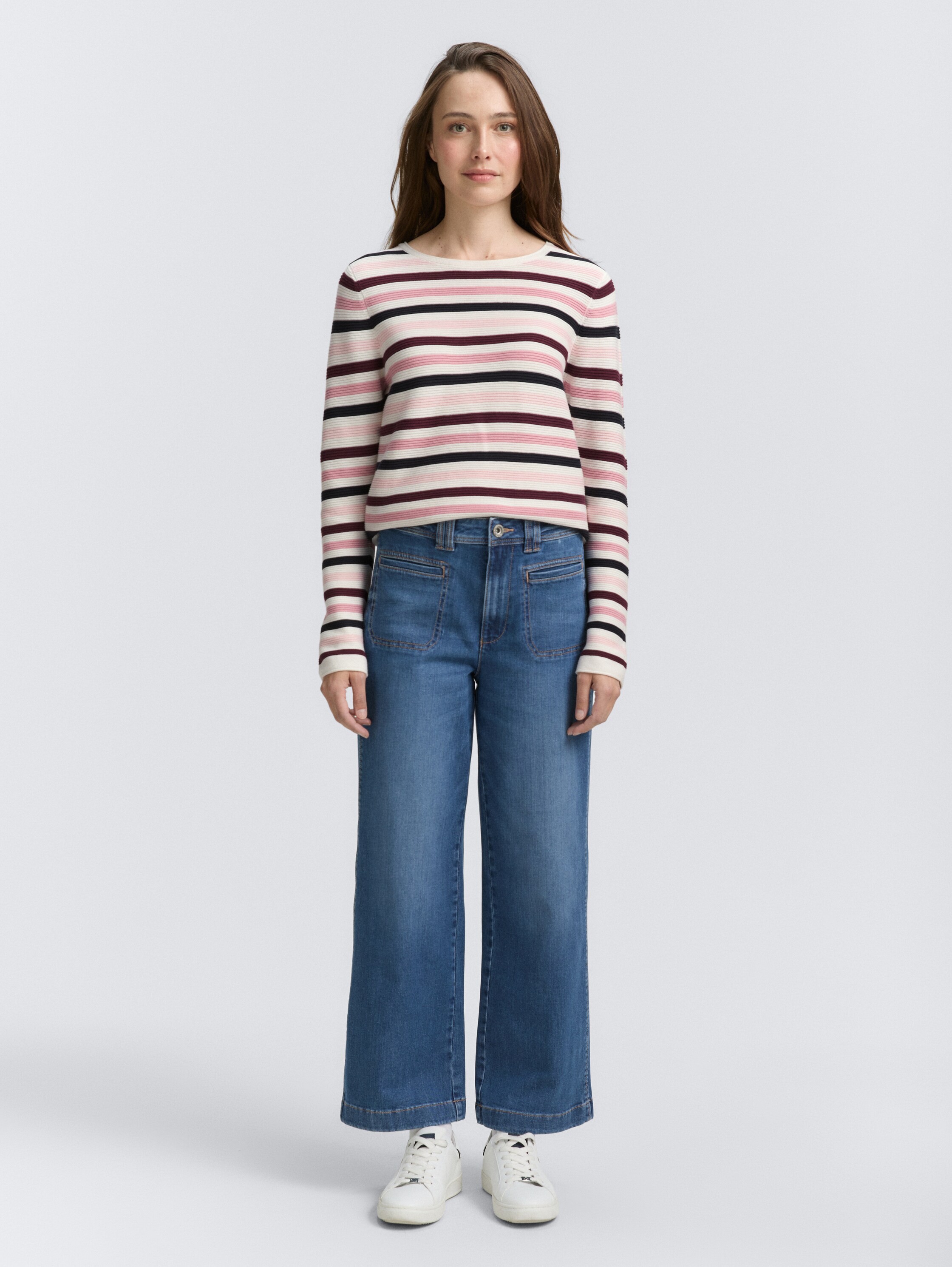 Gebreide trui van katoen - rose ottoman knit - Model vooraanzicht