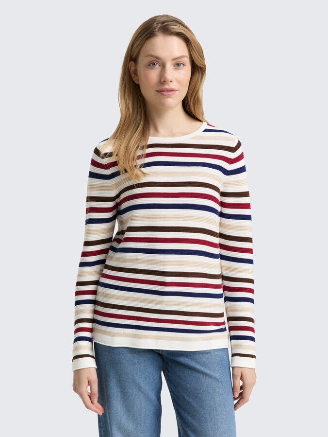 Gebreide trui van katoen door Women, red brown ottoman