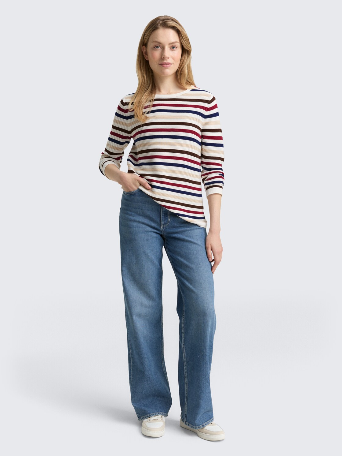 Strickpullover aus Baumwolle - red brown ottoman - Model-Vorderansicht