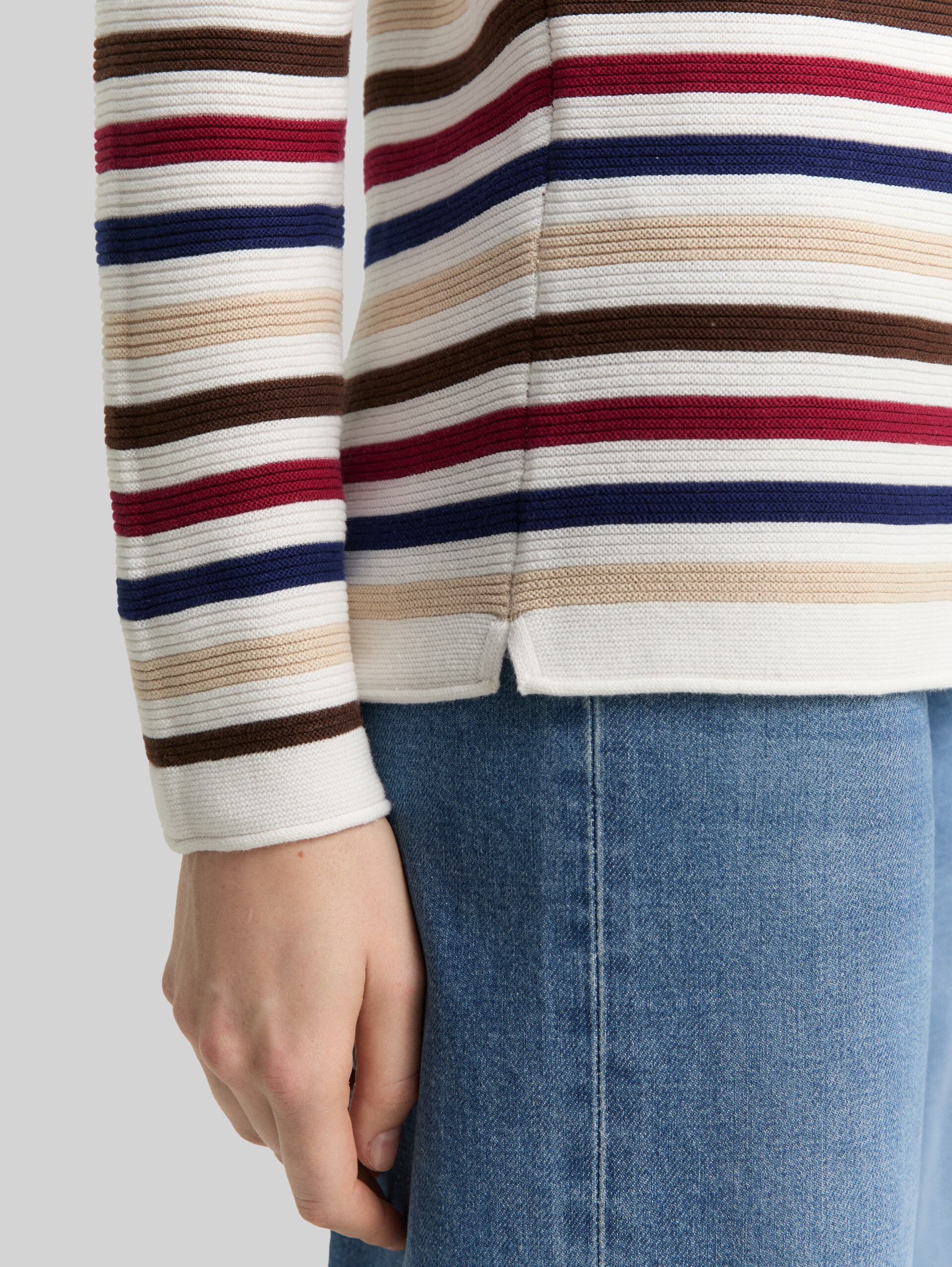Cotton knit jumper - red brown ottoman - Detail model view