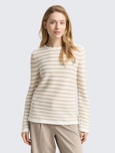 Strickpullover aus Baumwolle - sand stone offwhite stripe - Ausschnitt Model-Vorderansicht