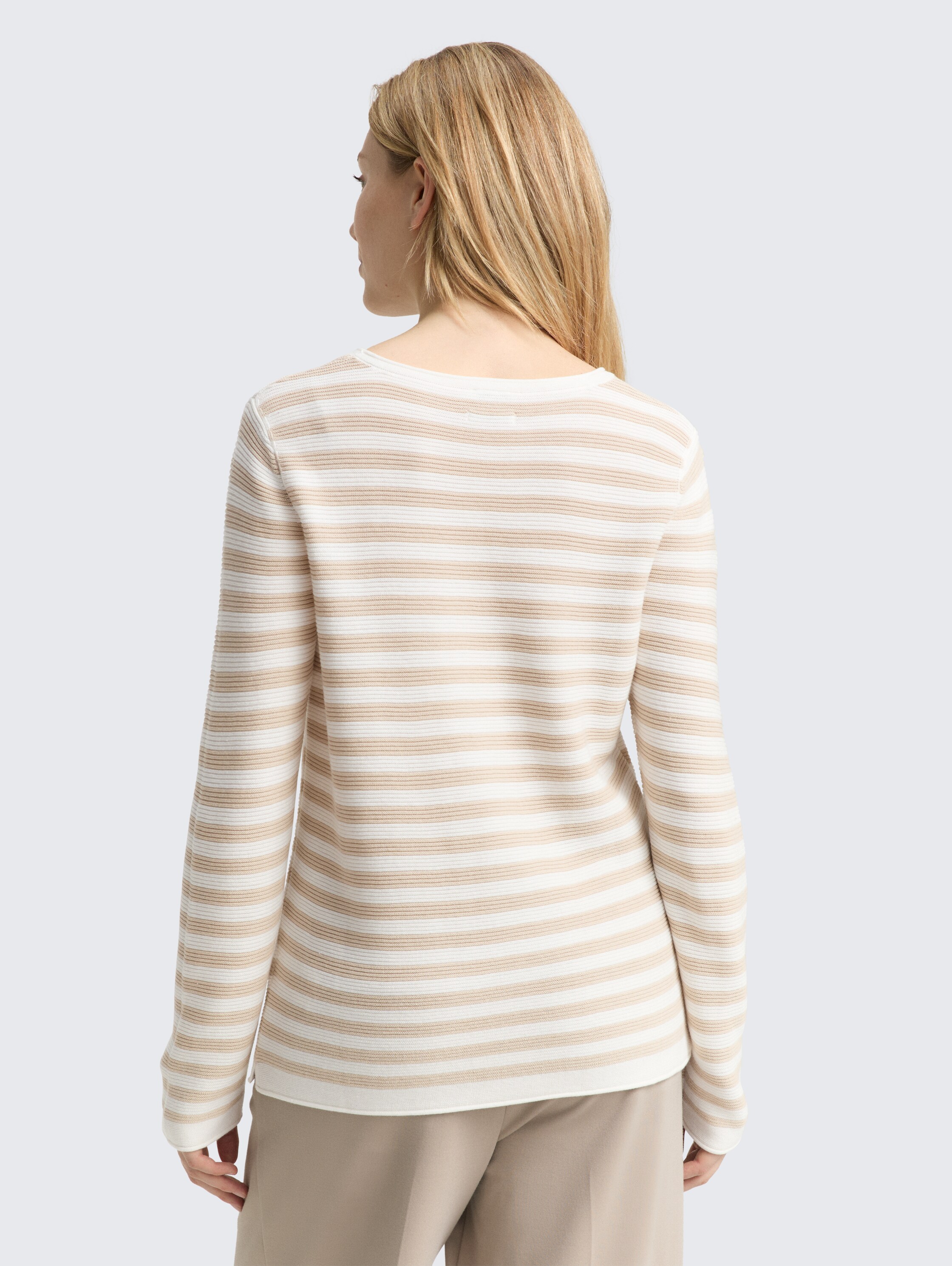 Gebreide trui van katoen - sand stone offwhite stripe