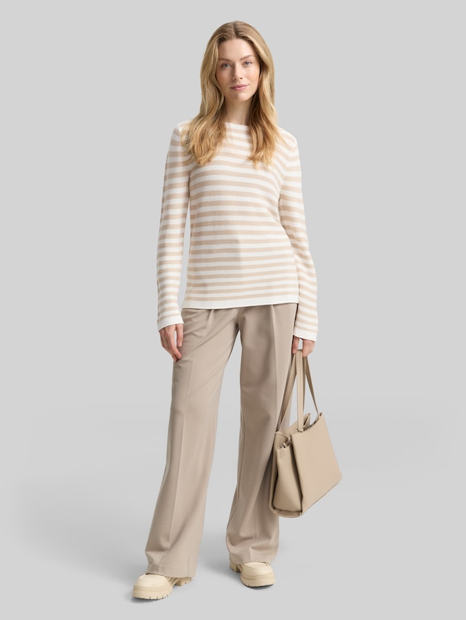 Strickpullover aus Baumwolle von Women, sand stone offwhite stripe