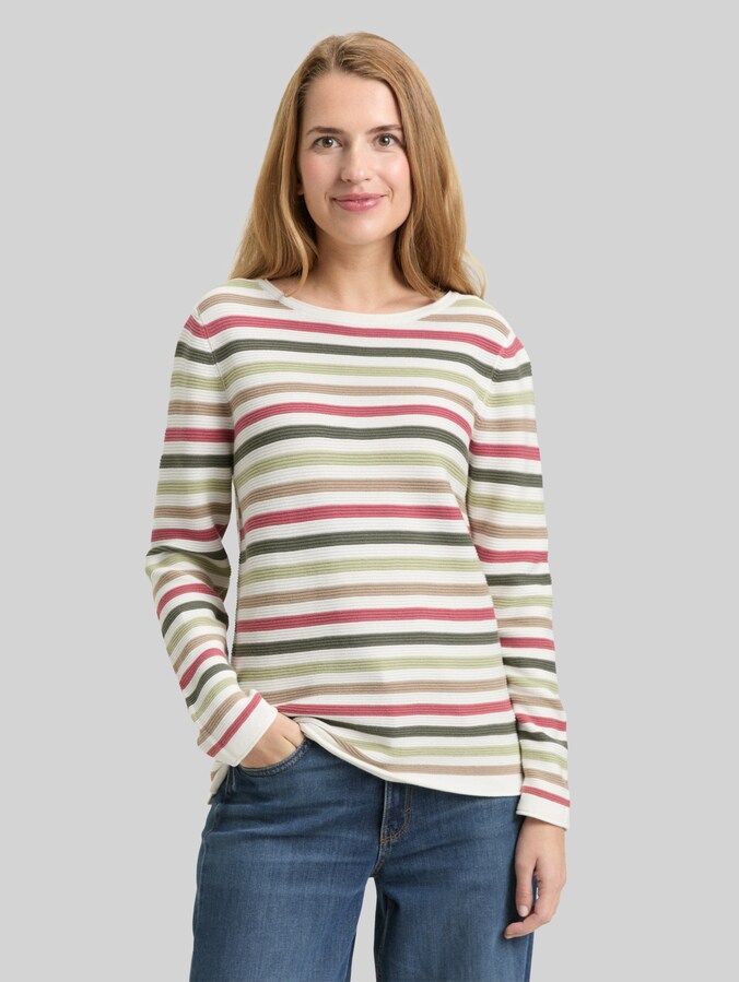 Strickpullover aus Baumwolle von Women, cloudy green pink stripe