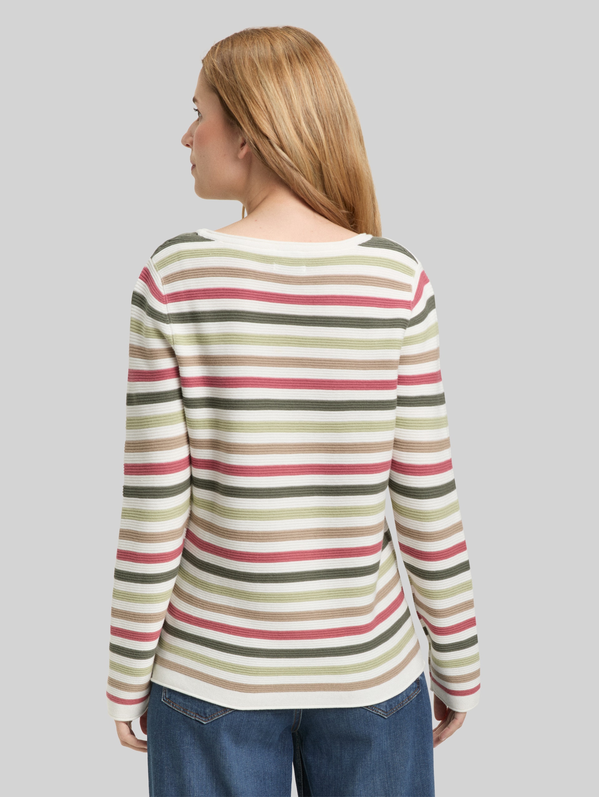 Strickpullover aus Baumwolle - cloudy green pink stripe
