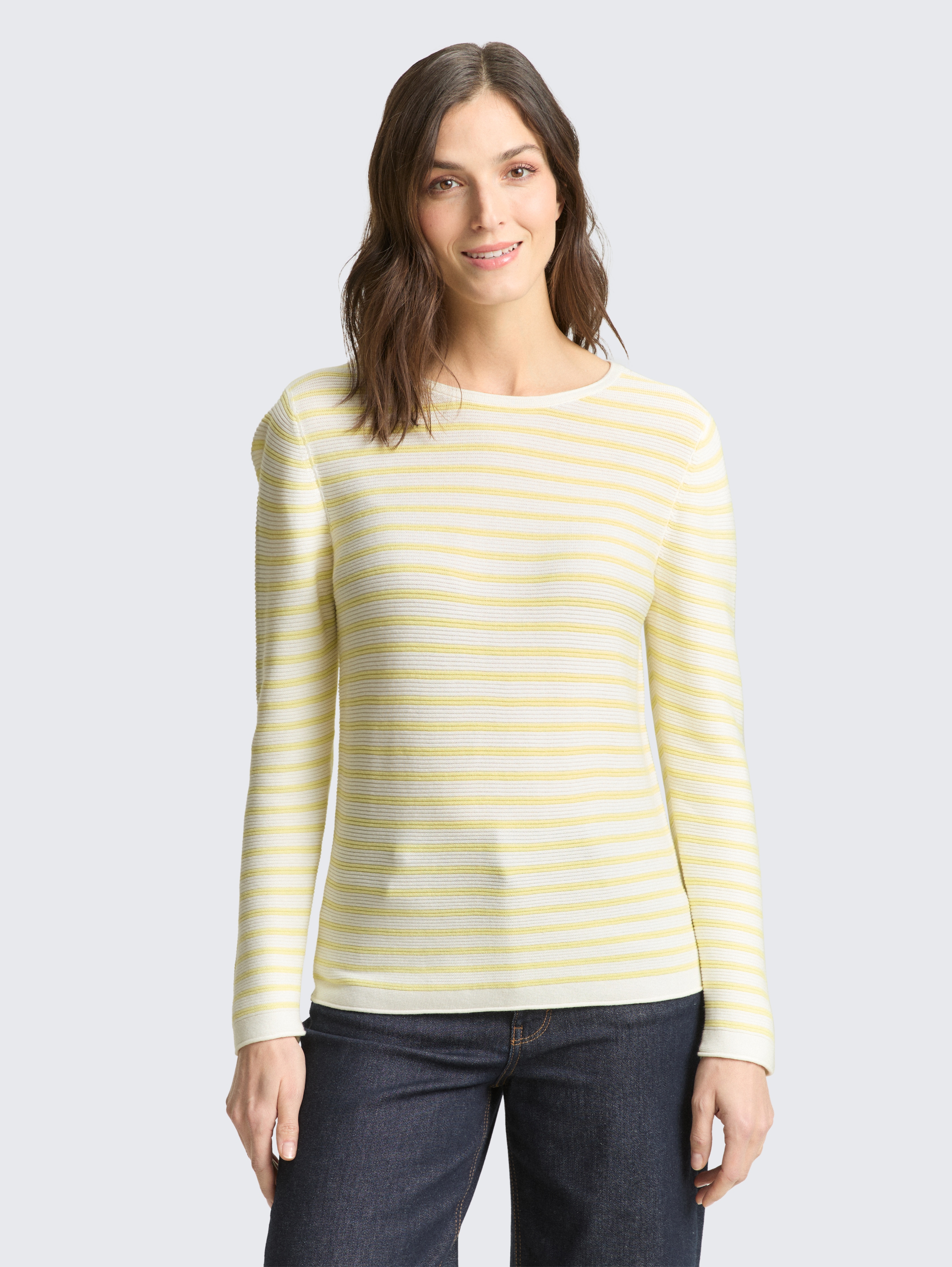 Strickpullover aus Baumwolle von Women, yellow offwhite knit stripe