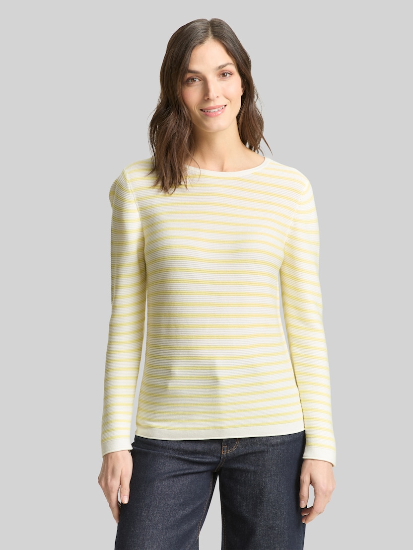 Strickpullover aus Baumwolle von Women, yellow offwhite knit stripe